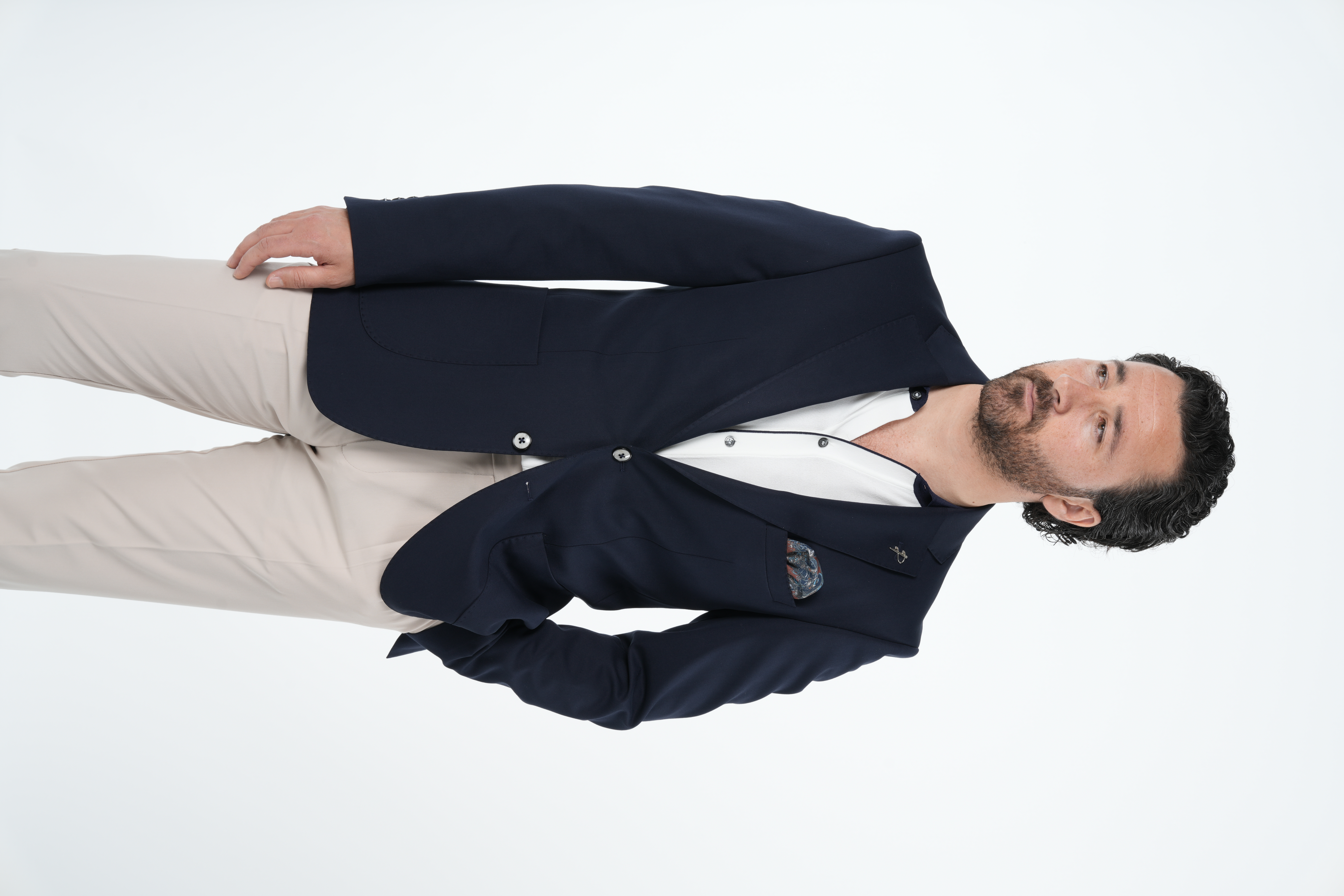 Mens Premium Italian Style Slim Fit Mens Punto Stitched Half Lined Jacket with Bag Pockets - Navy Blue