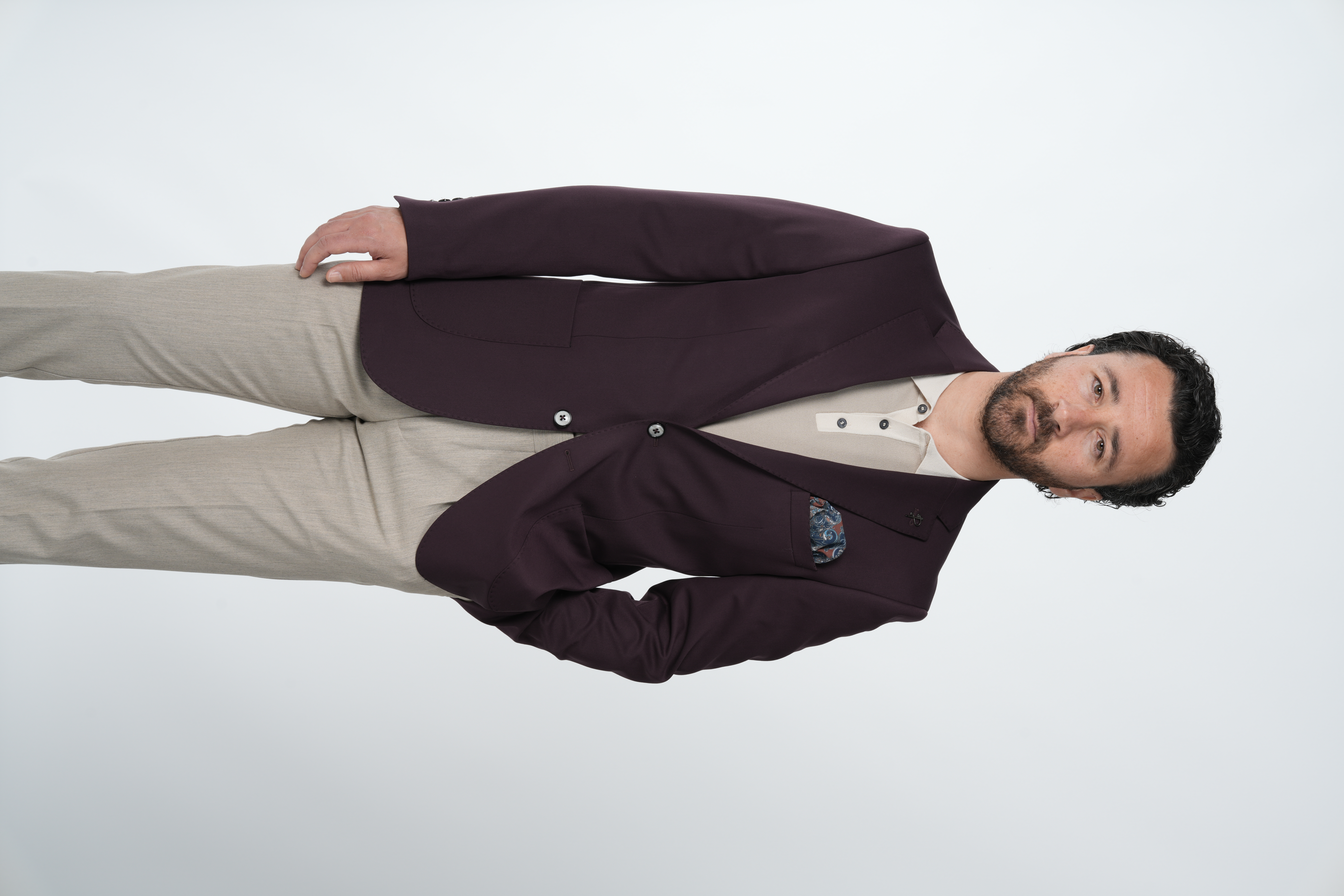 Giacca da uomo premium in stile italiano slim fit con cucitura a punto semifoderata e tasche a borsa - Viola