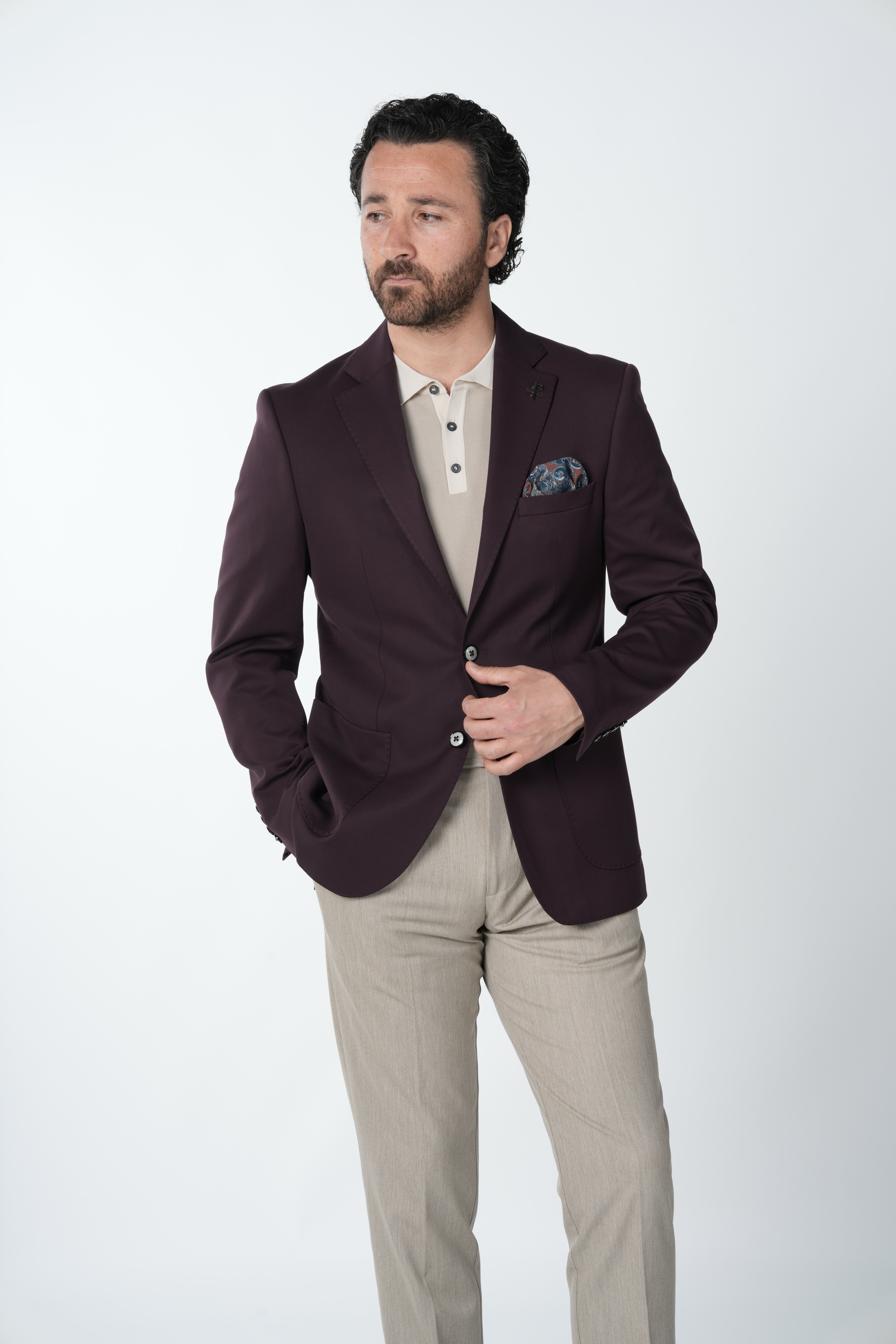Giacca da uomo premium in stile italiano slim fit con cucitura a punto semifoderata e tasche a borsa - Viola