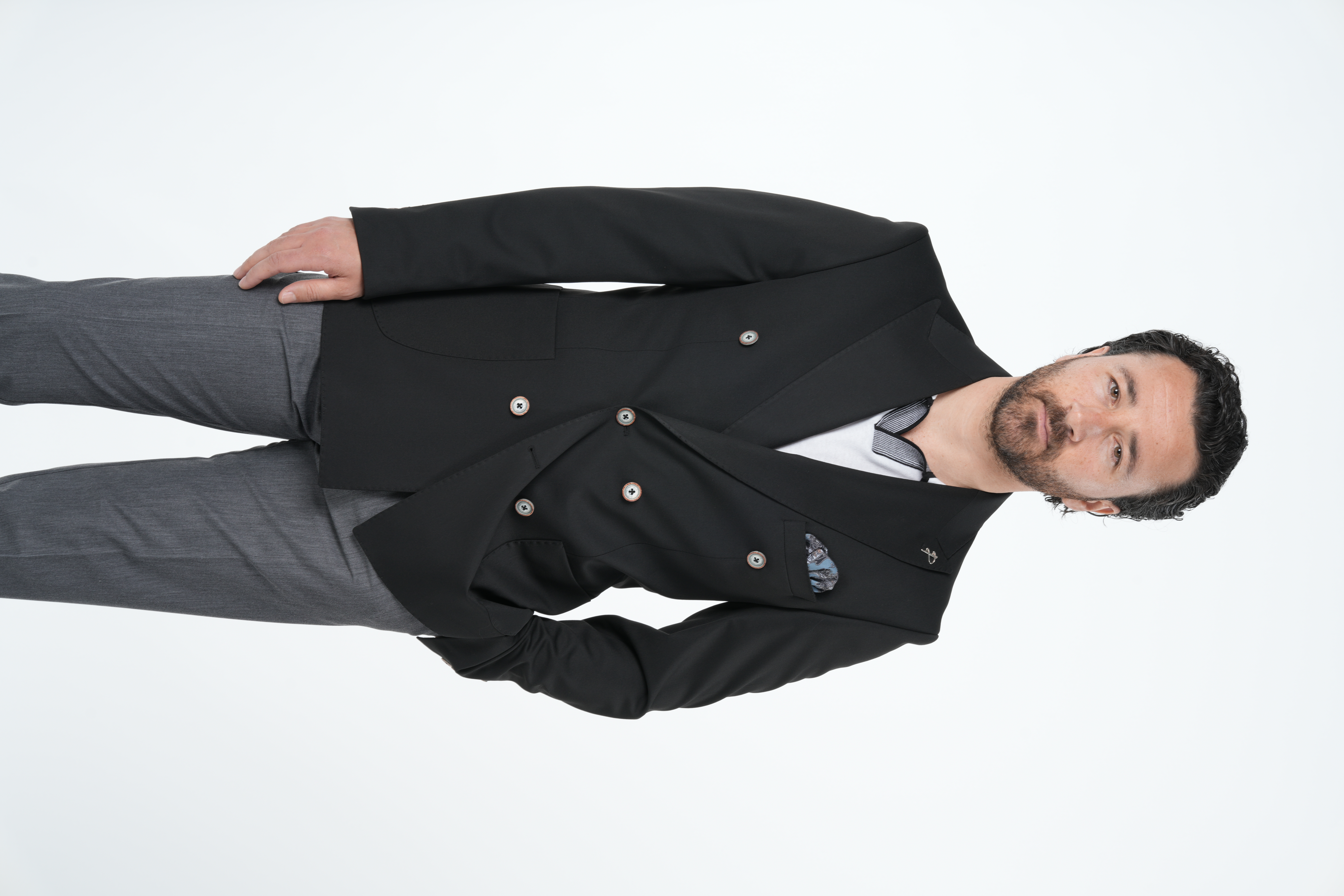 Mens Premium Italian Style Slim Fit Punto Stitched Bag Pocket Half Lined Double Breasted Jacket - Black