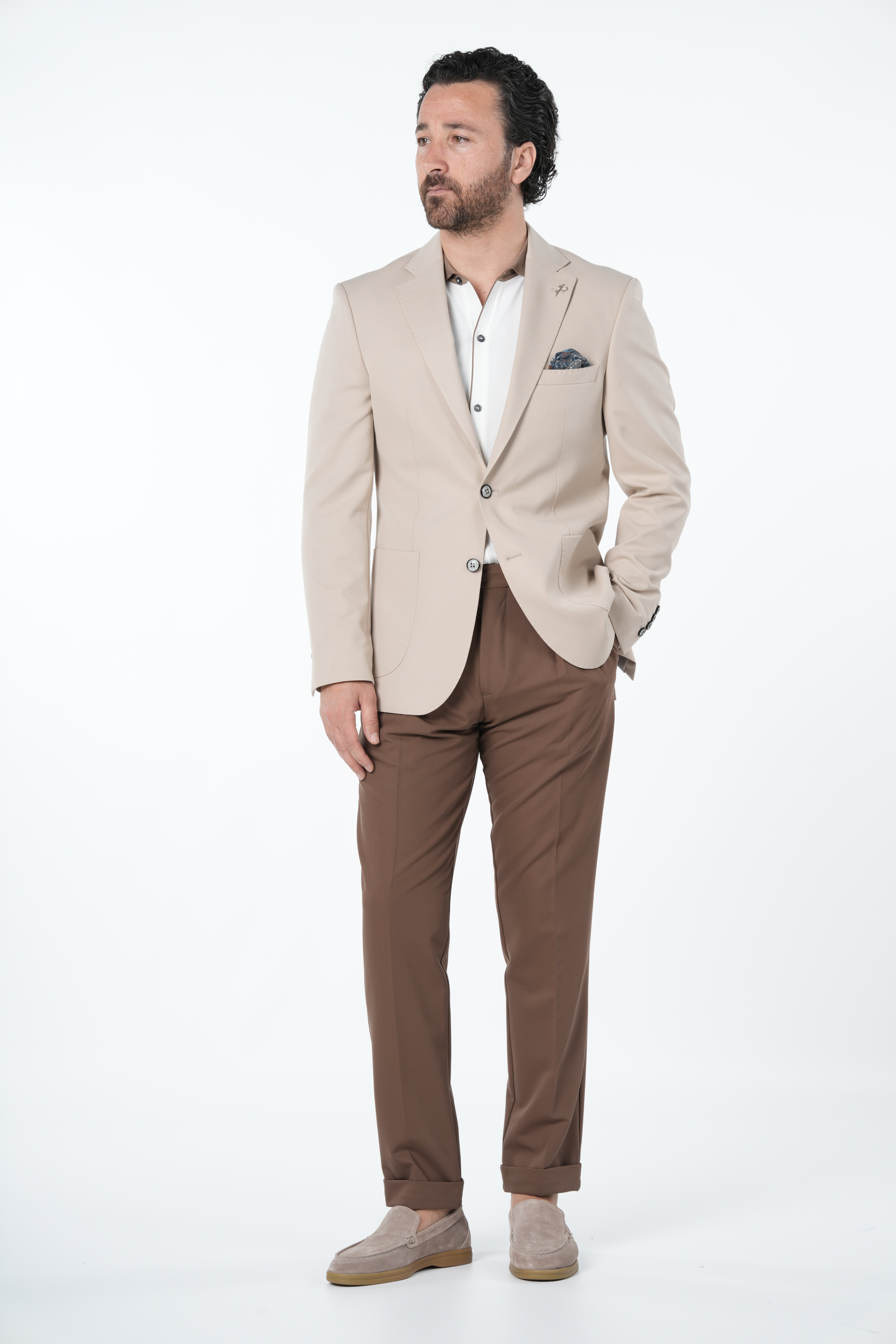 Giacca da uomo premium in stile italiano slim fit con cucitura a punto semifoderata e tasche a borsa - Beige