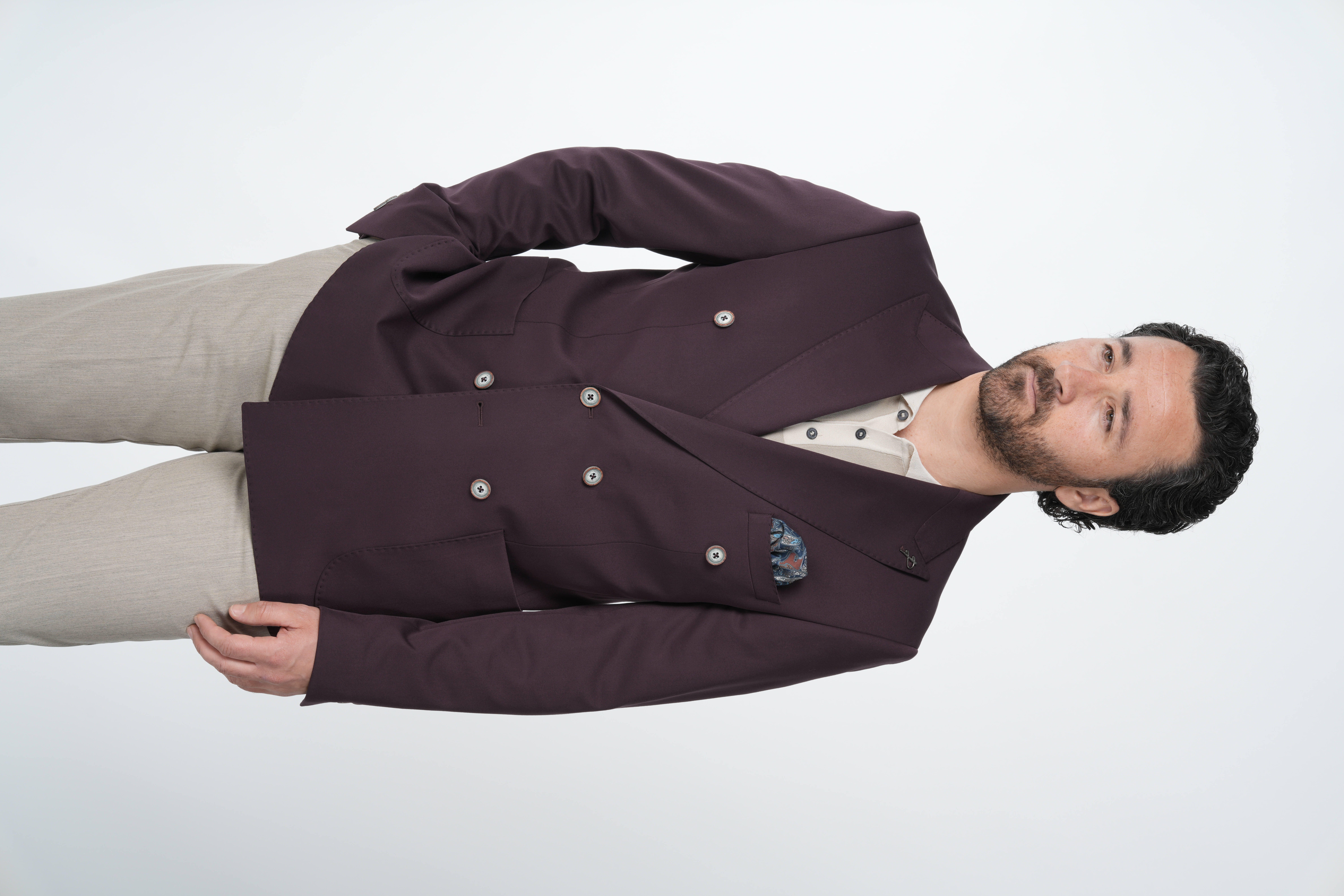 Mens Premium Italian Style Slim Fit Punto Stitched Bag Pocket Half Lined Double Breasted Jacket - Purple