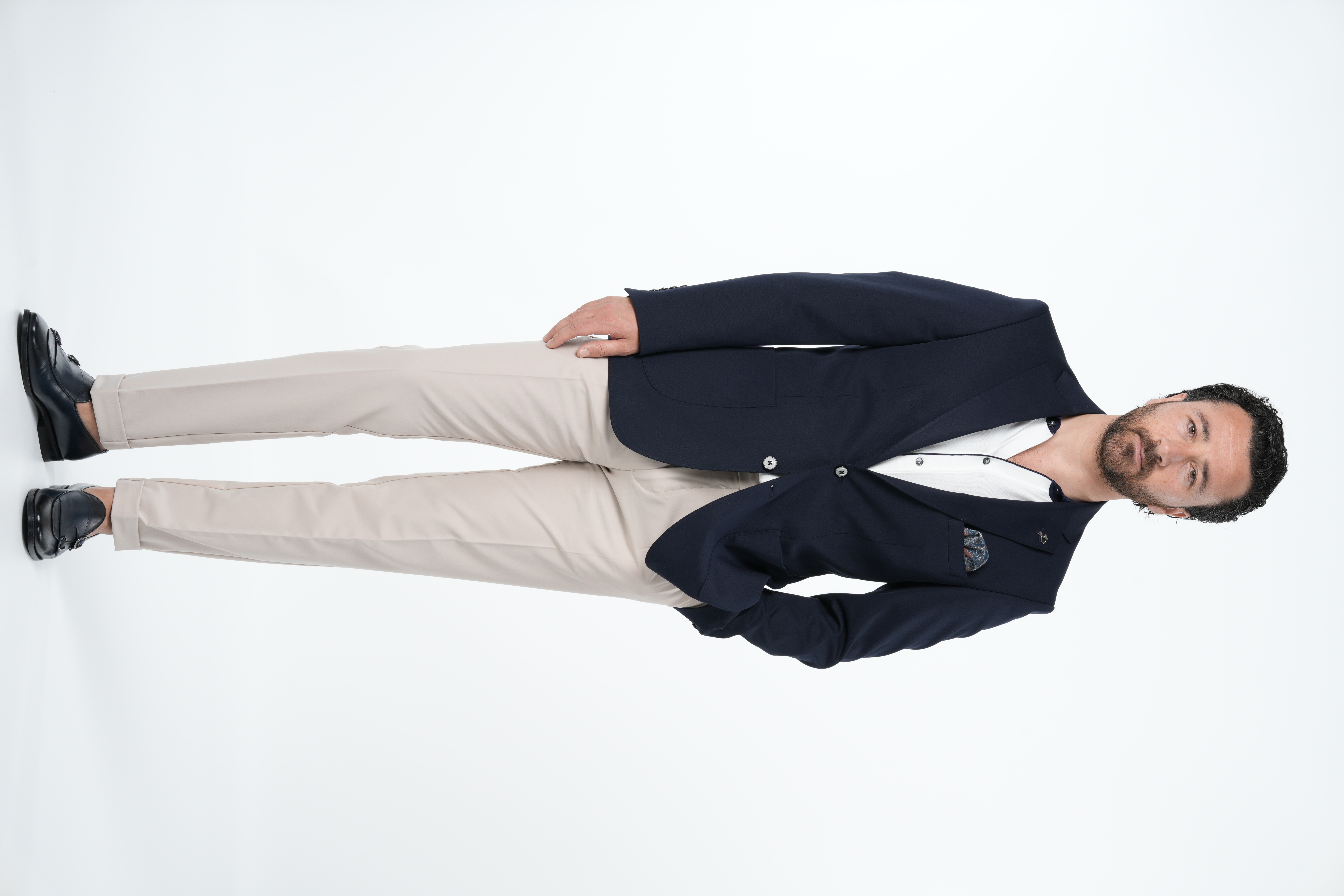 Mens Premium Italian Style Slim Fit Mens Punto Stitched Half Lined Jacket with Bag Pockets - Navy Blue