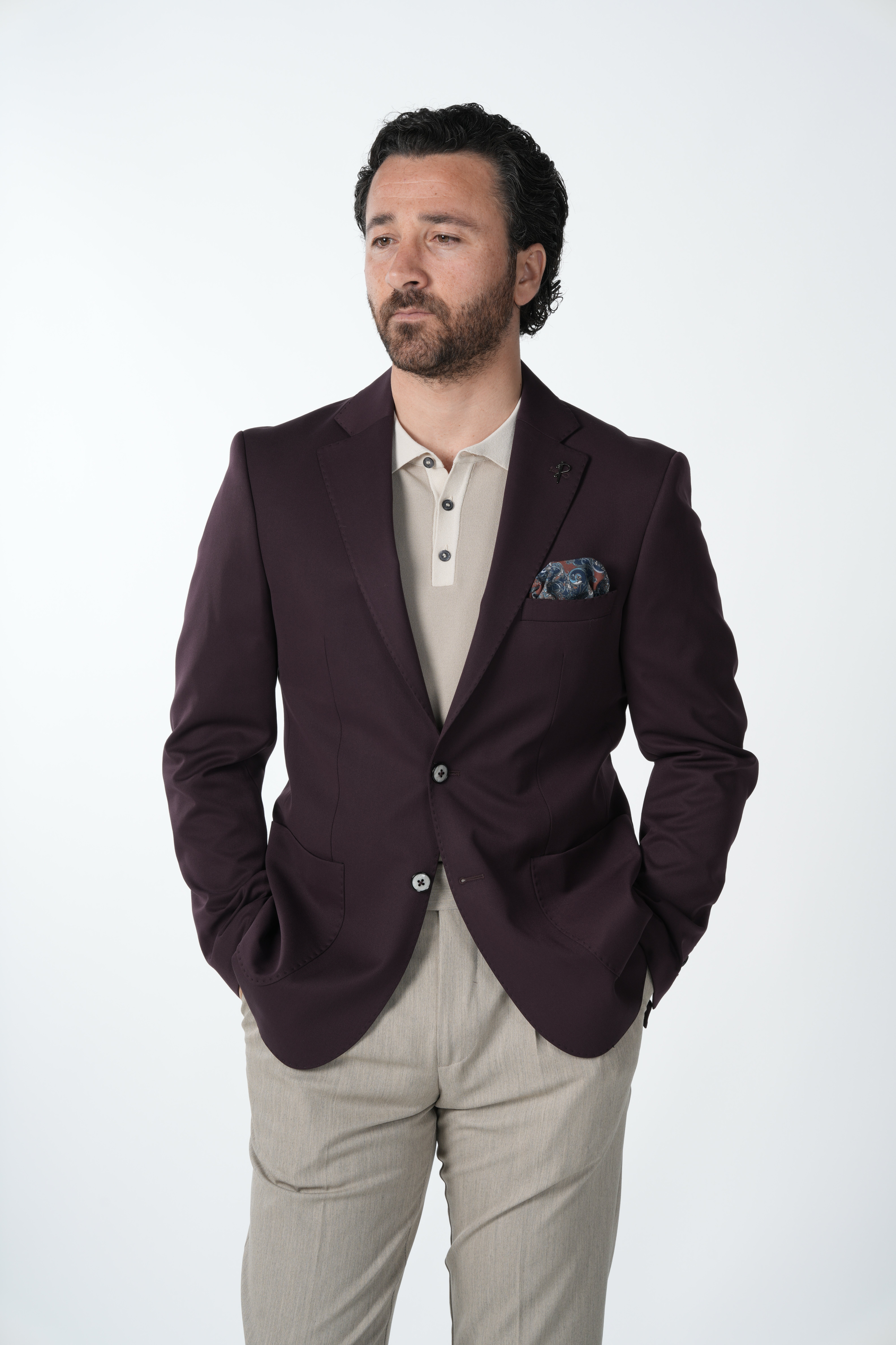 Giacca da uomo premium in stile italiano slim fit con cucitura a punto semifoderata e tasche a borsa - Viola