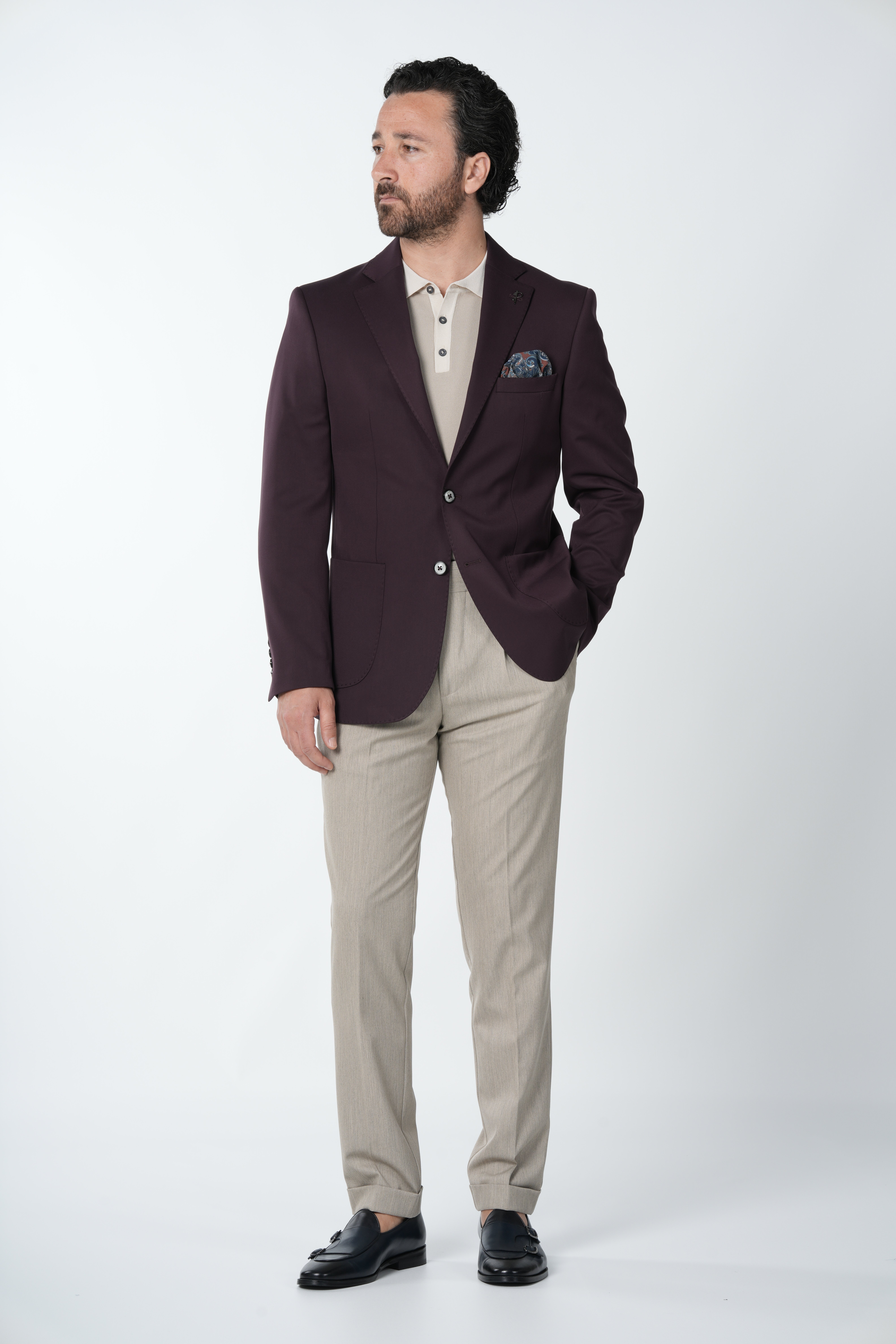 Giacca da uomo premium in stile italiano slim fit con cucitura a punto semifoderata e tasche a borsa - Viola