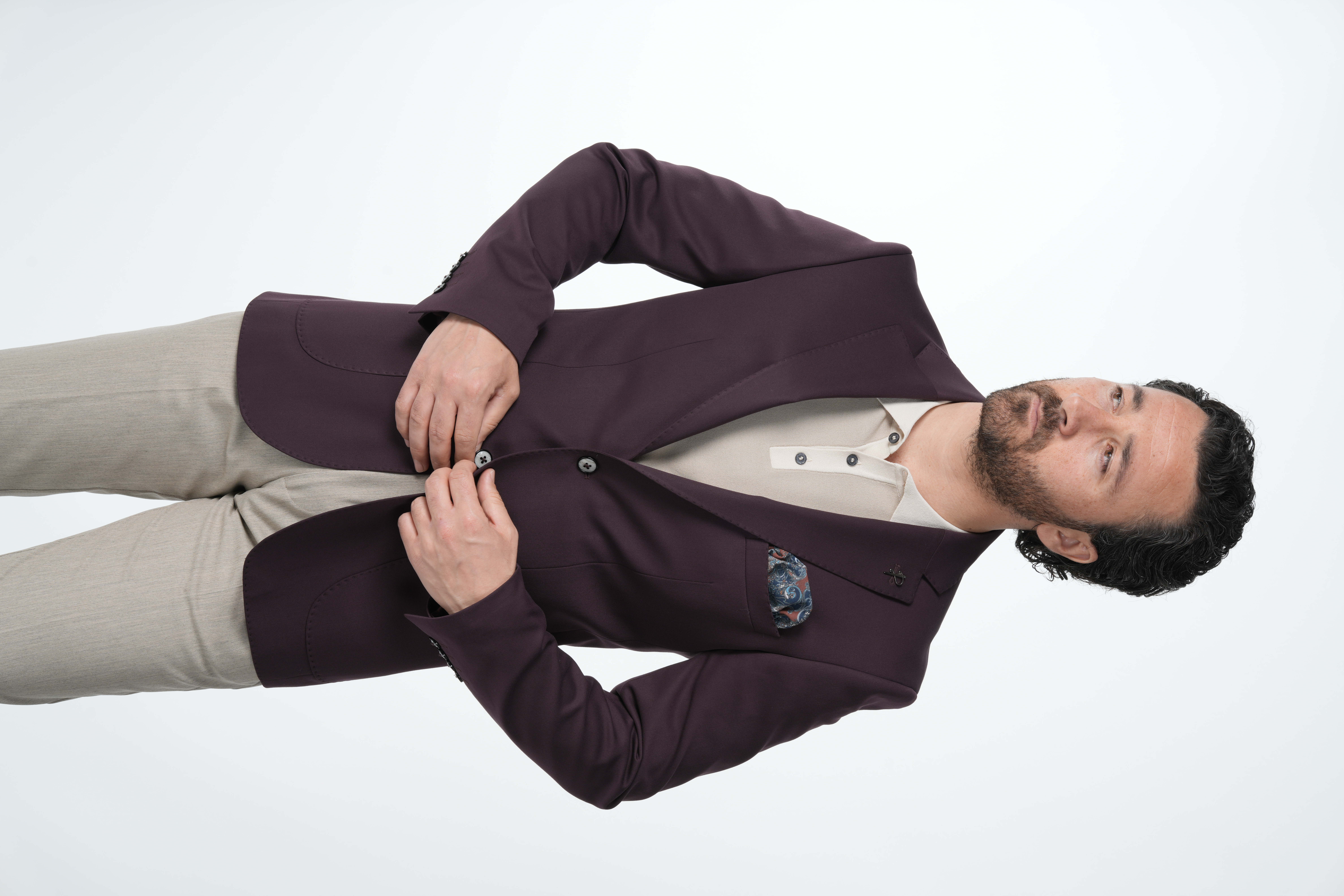 Giacca da uomo premium in stile italiano slim fit con cucitura a punto semifoderata e tasche a borsa - Viola