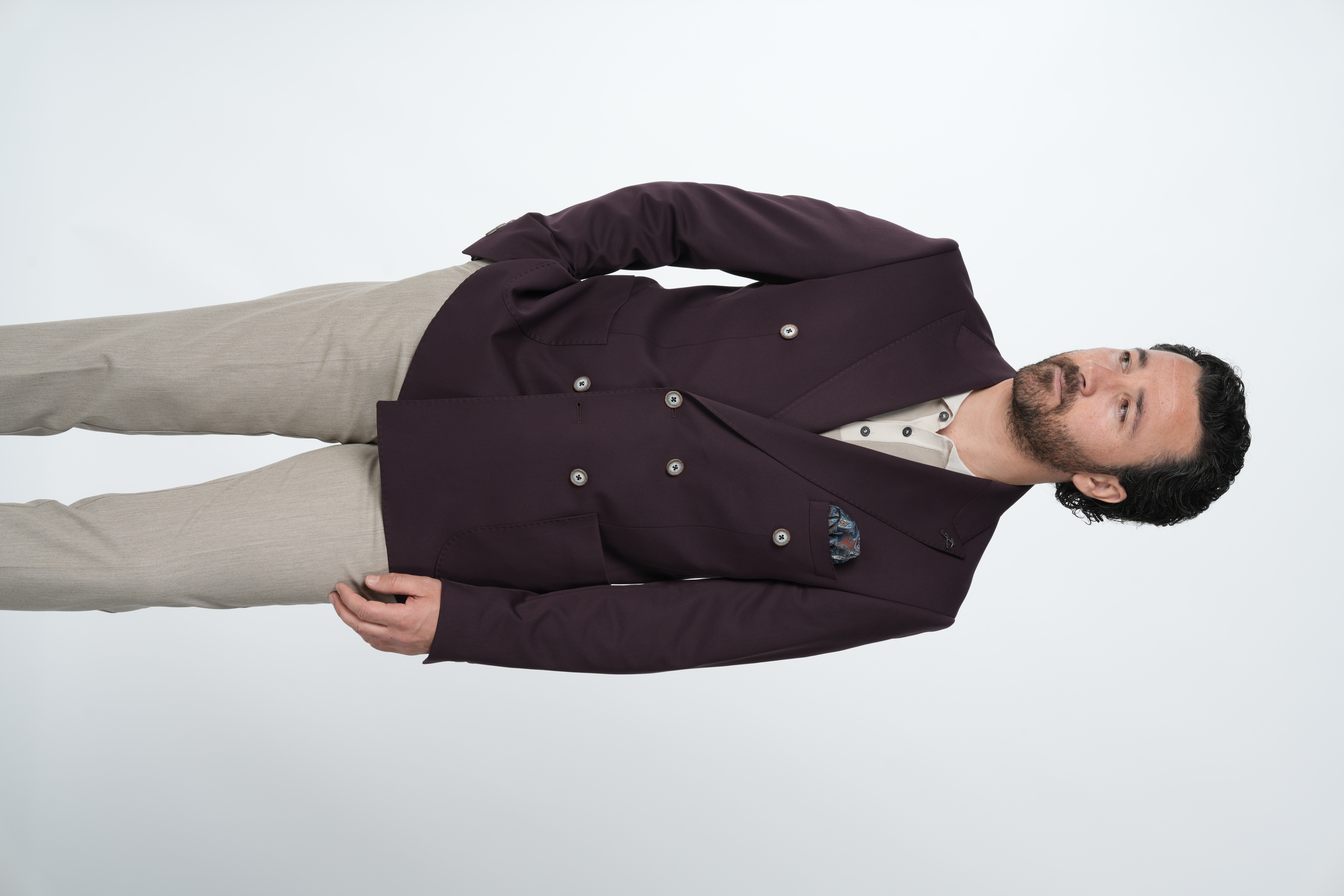 Mens Premium Italian Style Slim Fit Punto Stitched Bag Pocket Half Lined Double Breasted Jacket - Purple
