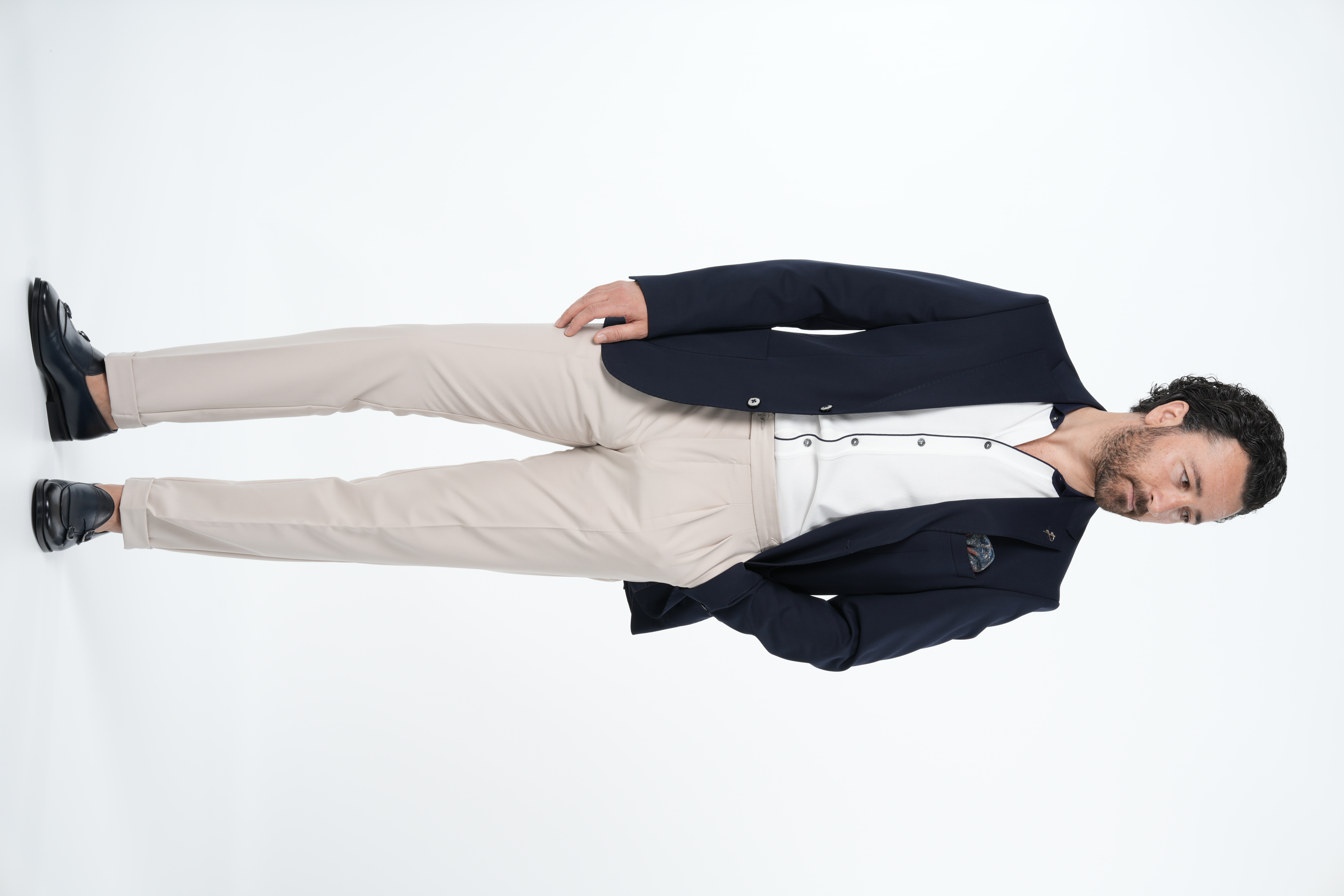 Mens Premium Italian Style Slim Fit Mens Punto Stitched Half Lined Jacket with Bag Pockets - Navy Blue