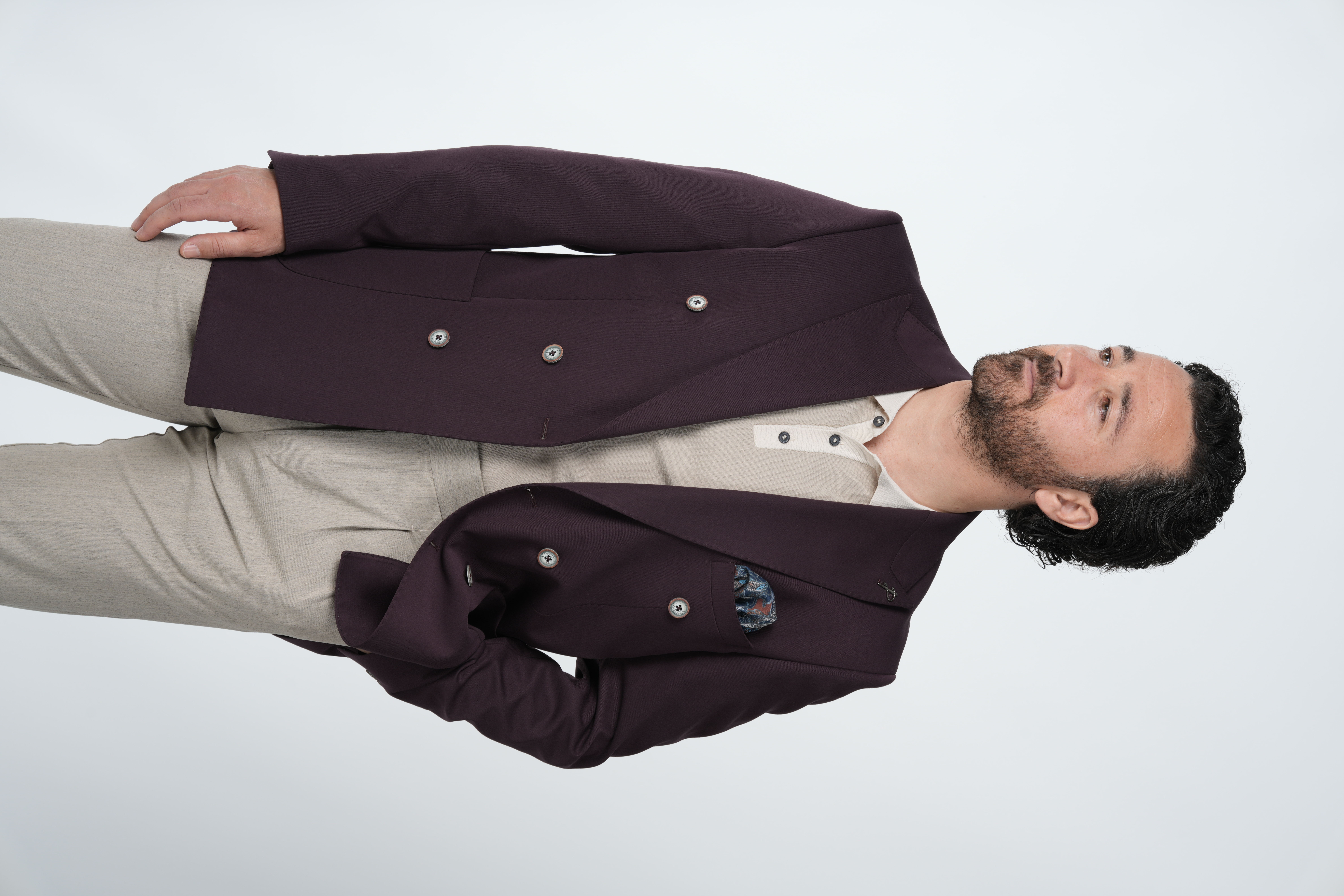 Mens Premium Italian Style Slim Fit Punto Stitched Bag Pocket Half Lined Double Breasted Jacket - Purple