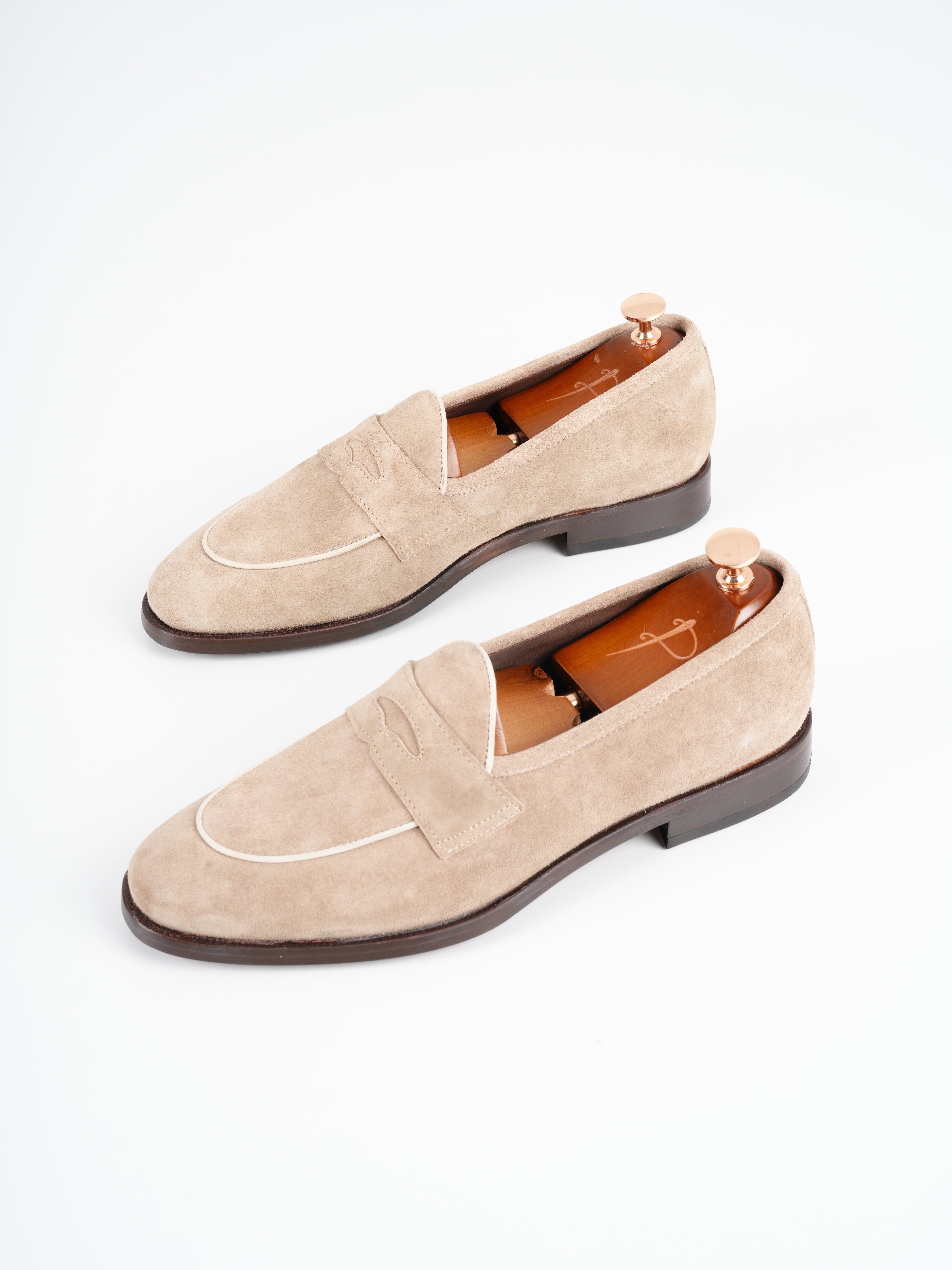 Mens Premium Metis Suede Leather Cowhide Lining Double Leather Special Hand Painted Leather Shoes - Beige