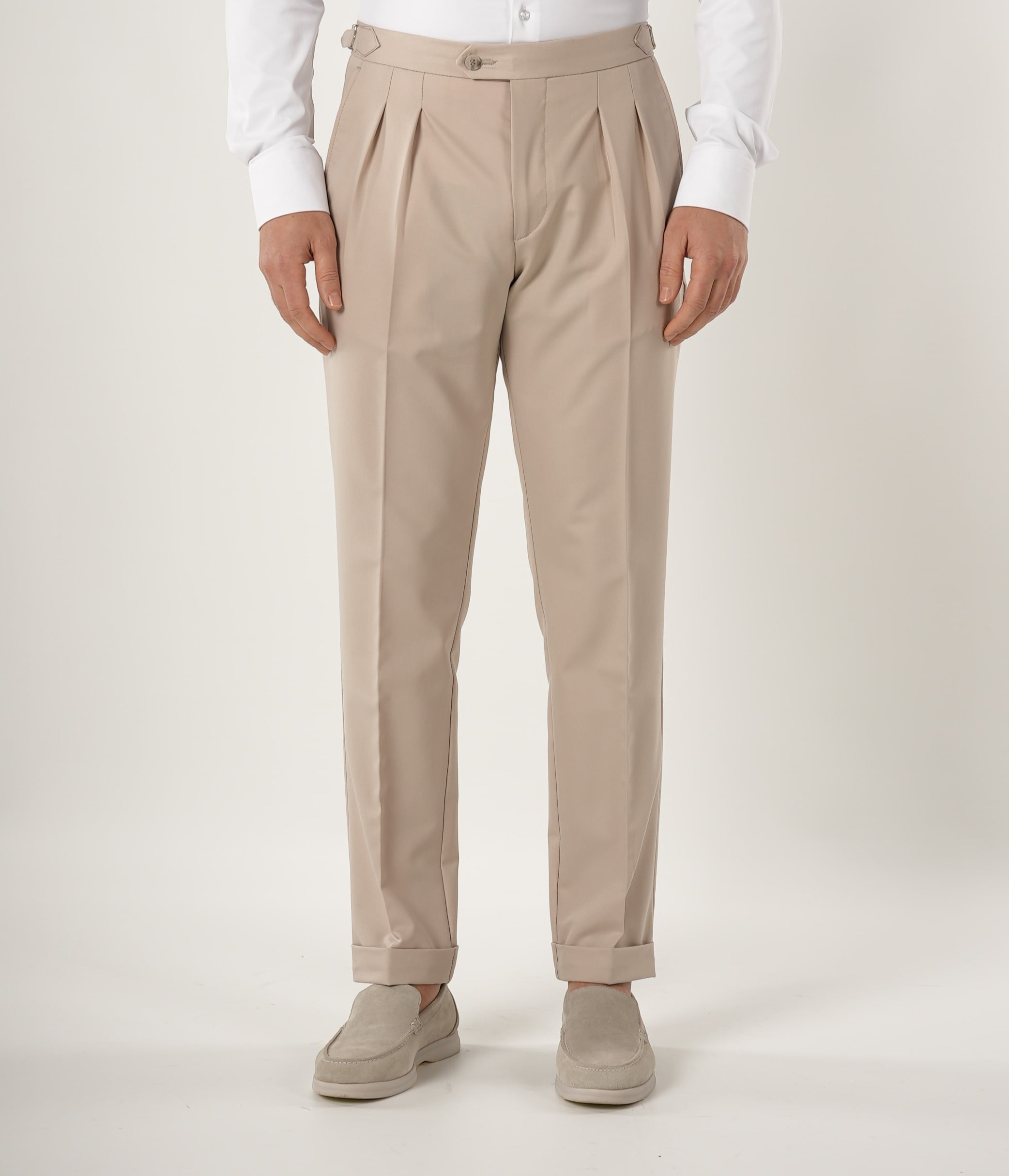 Erkek Slim Fit İtalyan Stil Piliseli TokaLı Likralı Pantolon-Bej