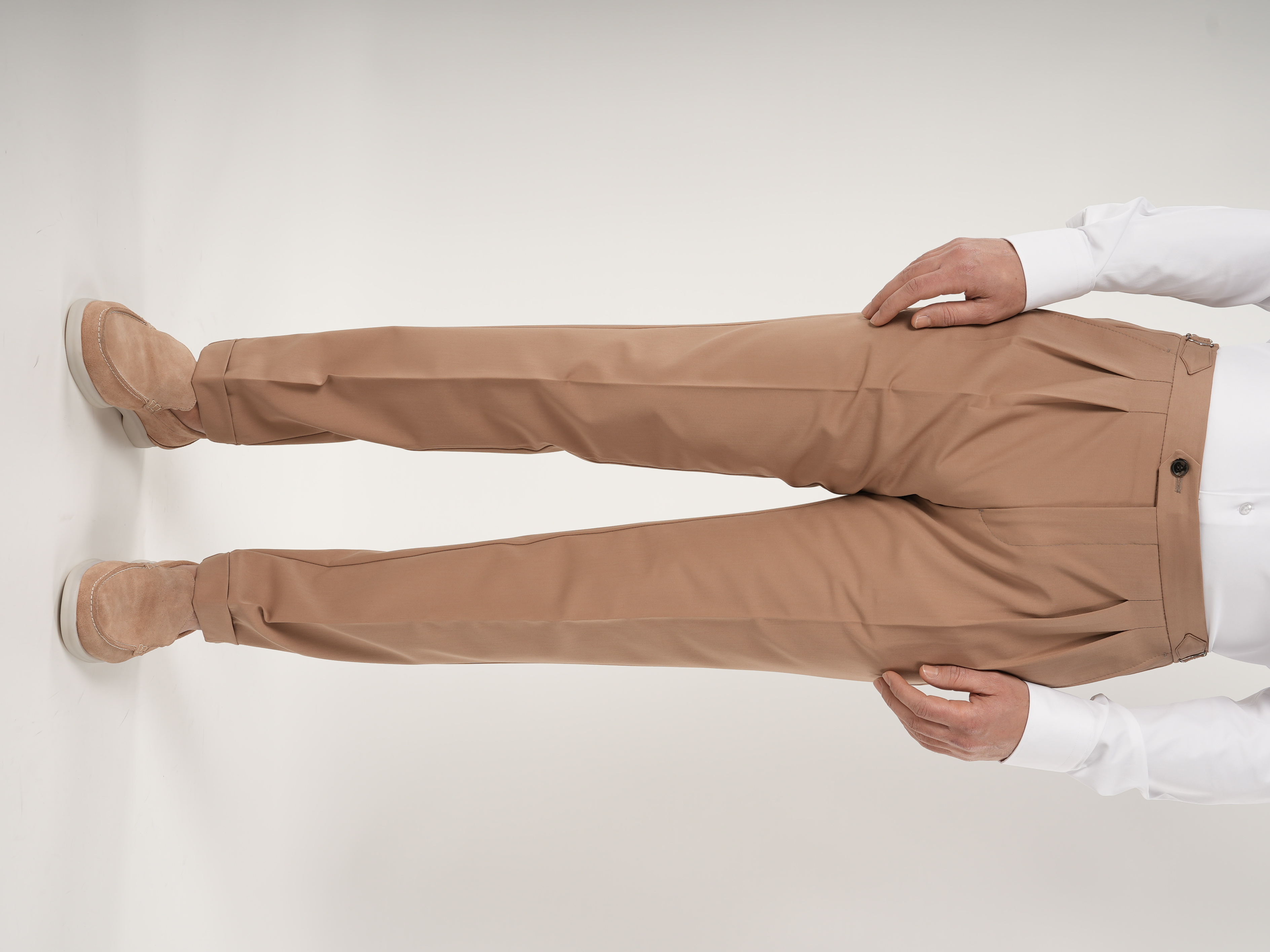 Erkek Slim Fit İtalyan Stil Piliseli TokaLı Likralı Pantolon-Krem