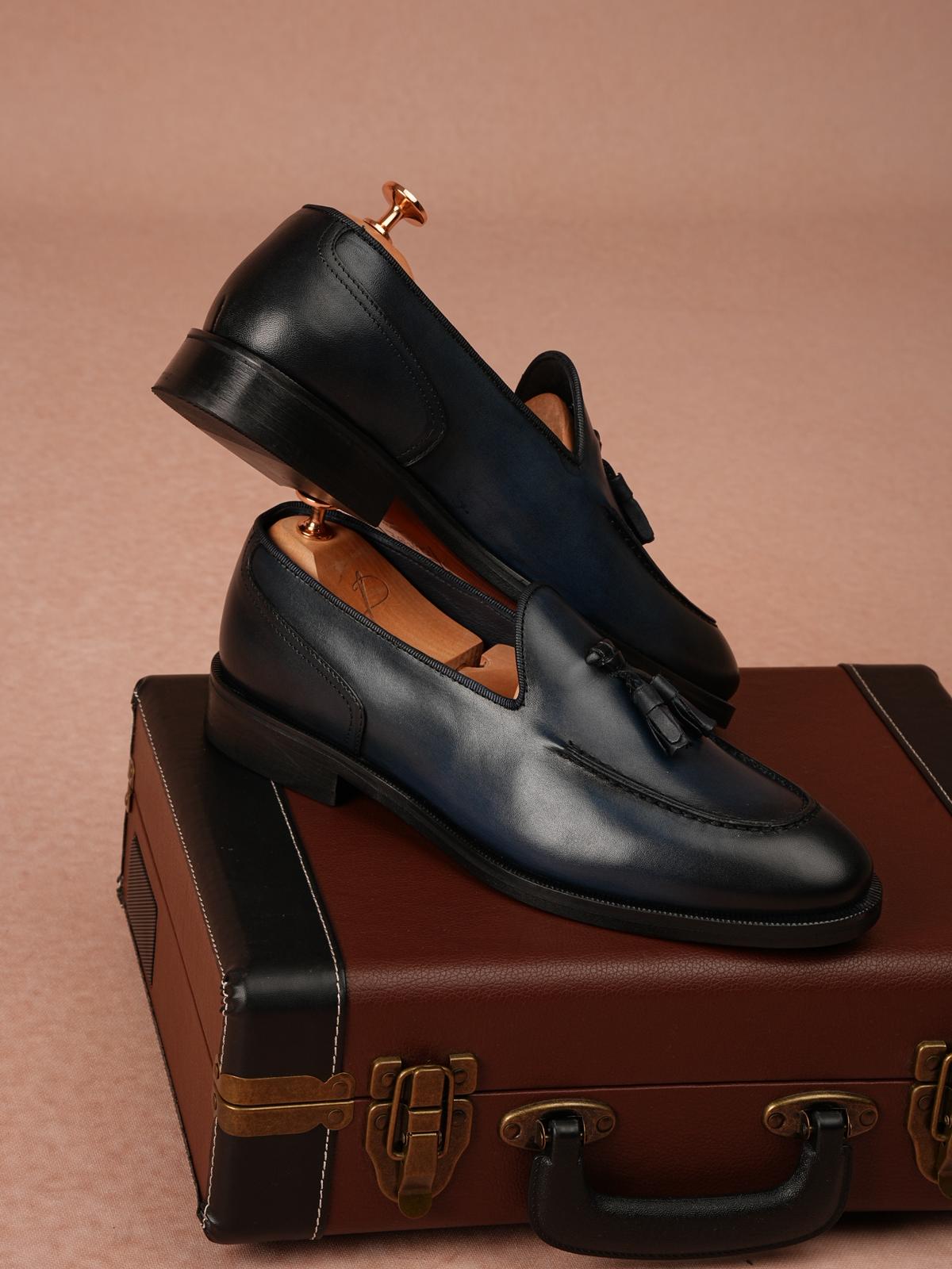 Erkek Premium Corcik Kösele Taban Hakiki Deri Ayakkabı - Lacivert