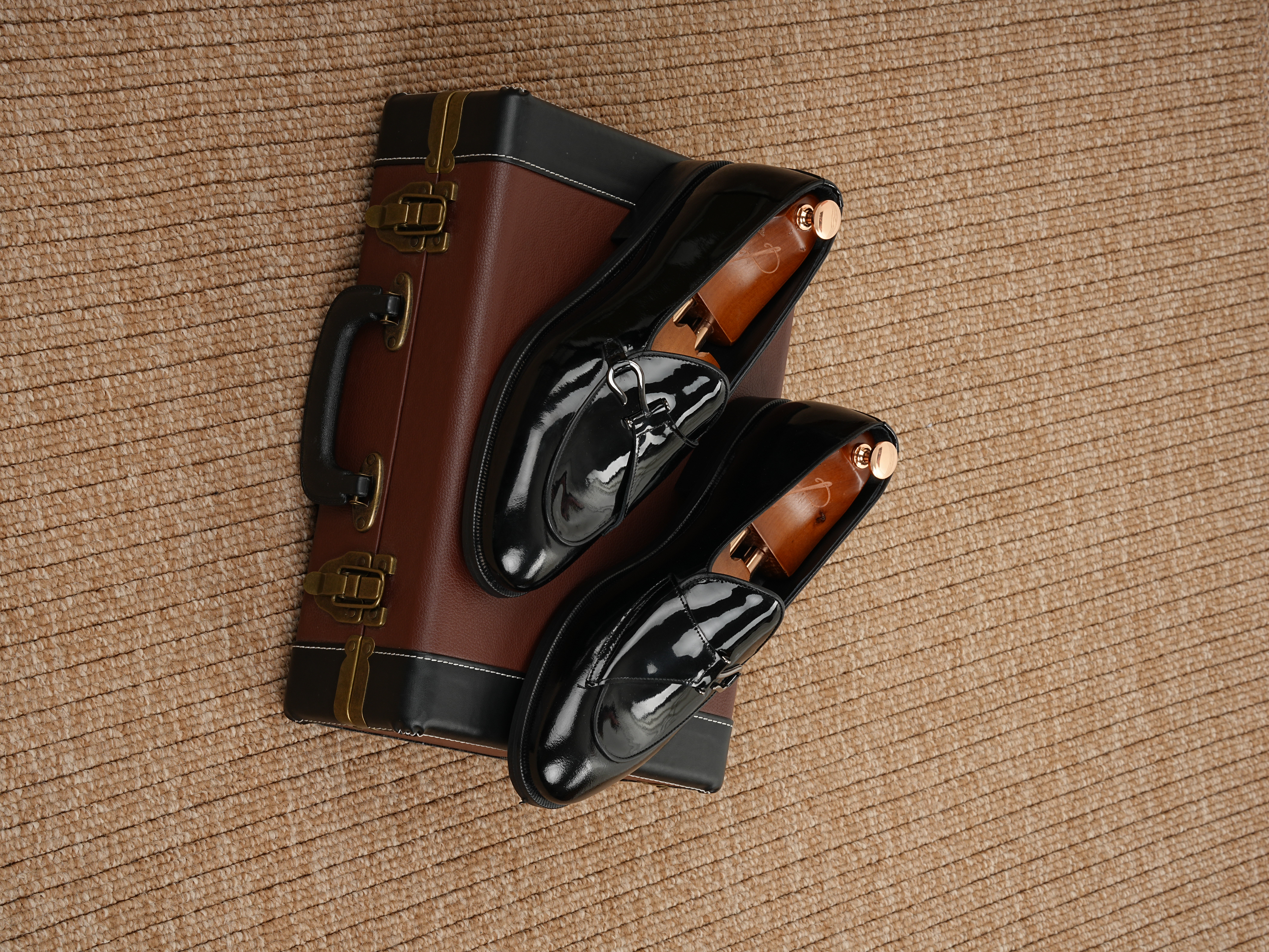 Mens Premium Leather Patent Leather Calfskin Inner Lining Double Leather Shoes - Black Patent Leather