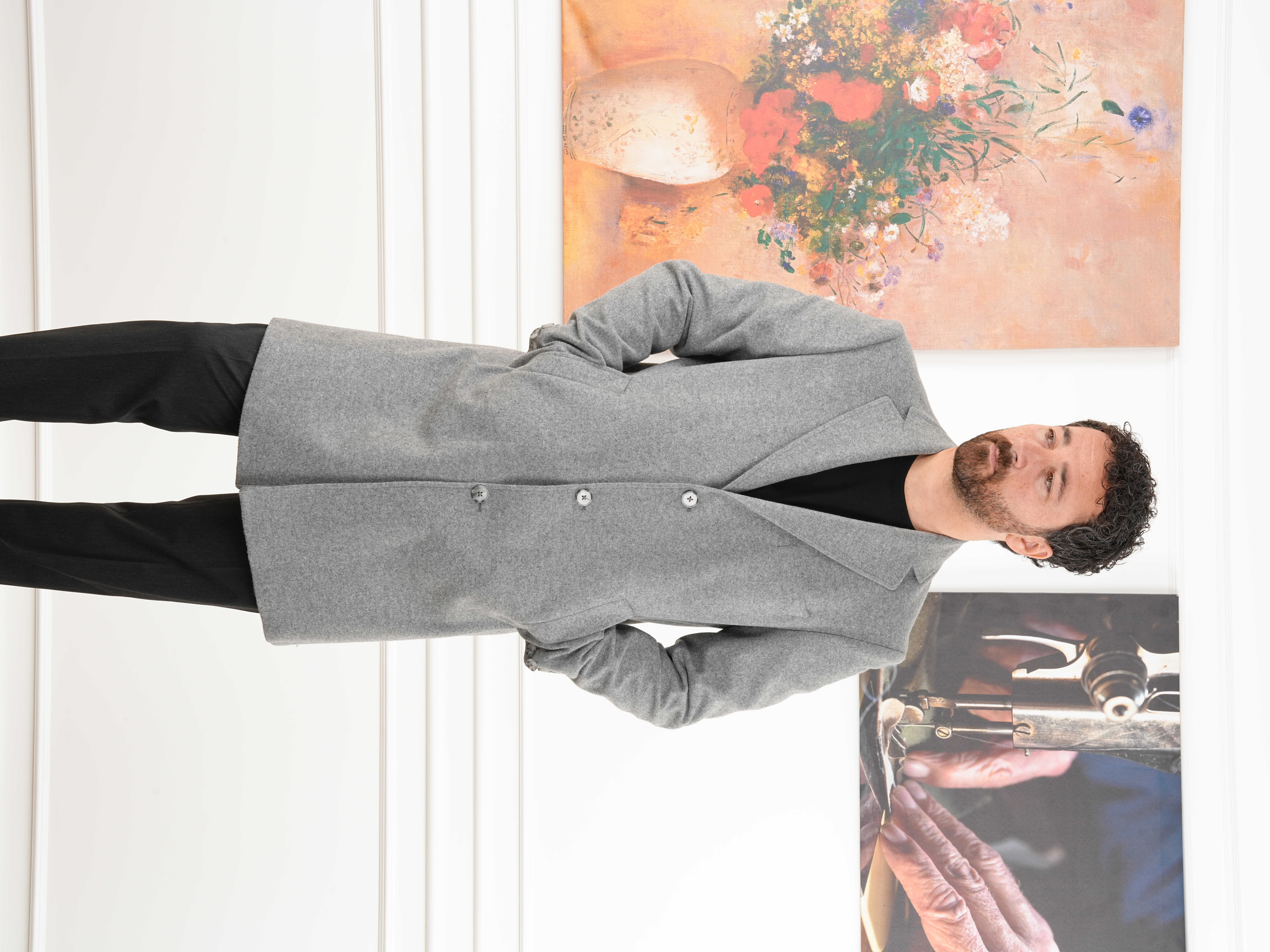 Erkek Premium İtalyan Stil Slim Fit Mono Yaka Kaşe Kaban - Gri