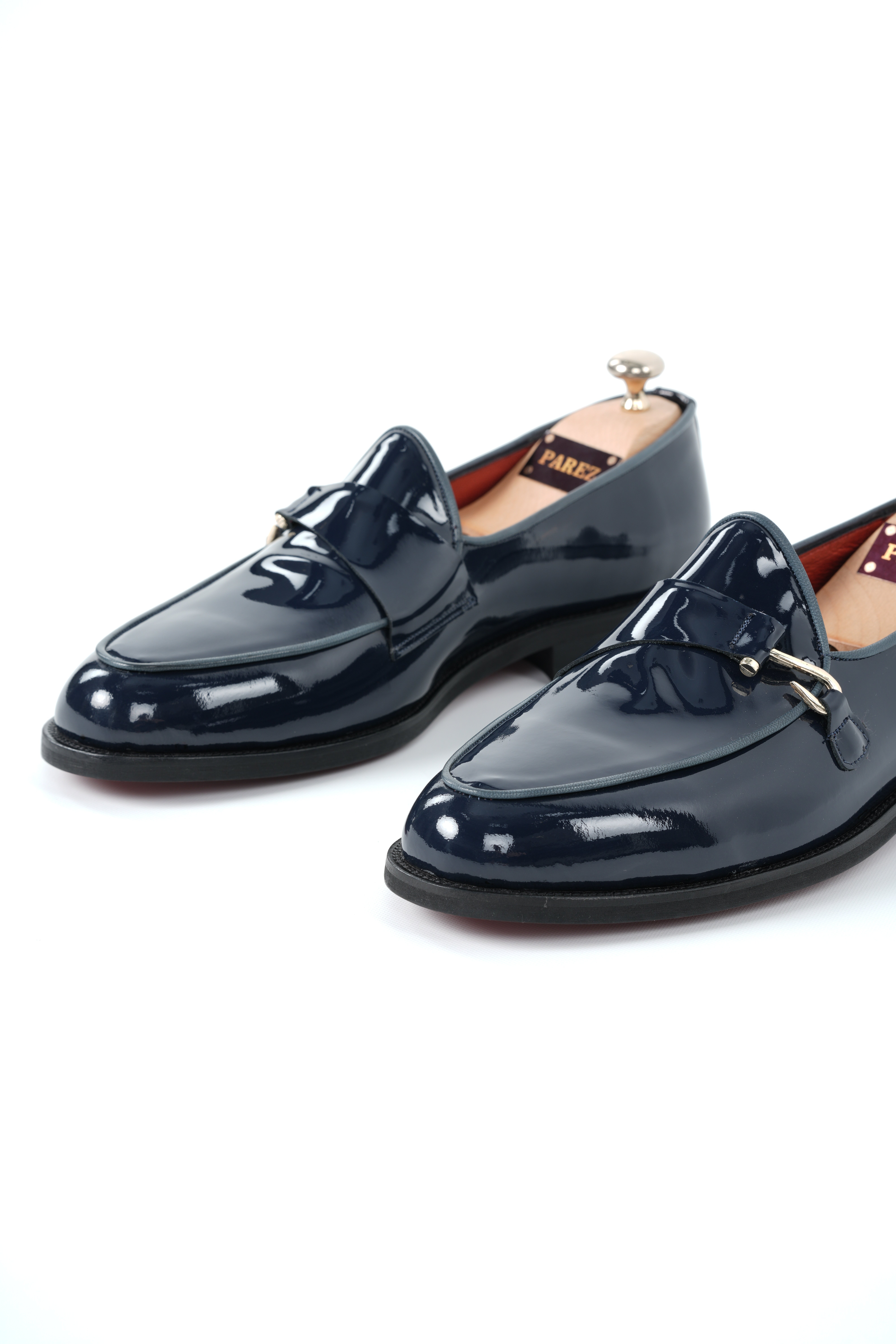 Italian Style Inner and Outer Patent Leather Mens Buckle Shoes - Navy Blue Patent Leather
