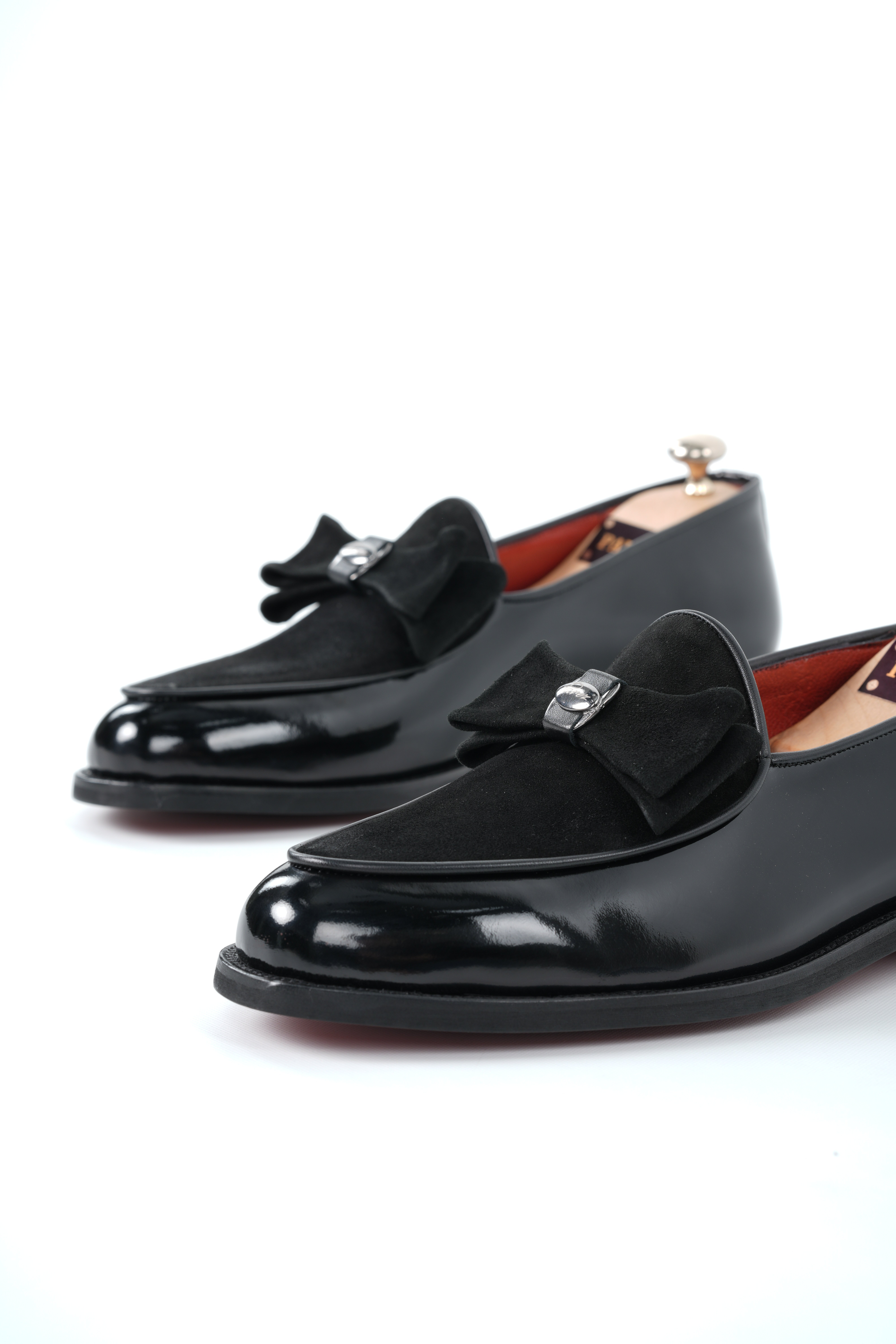 Italian Style Interior Exterior Patent Leather Garni Suede Silver Buckle Mens Shoes-Black Patent Leather