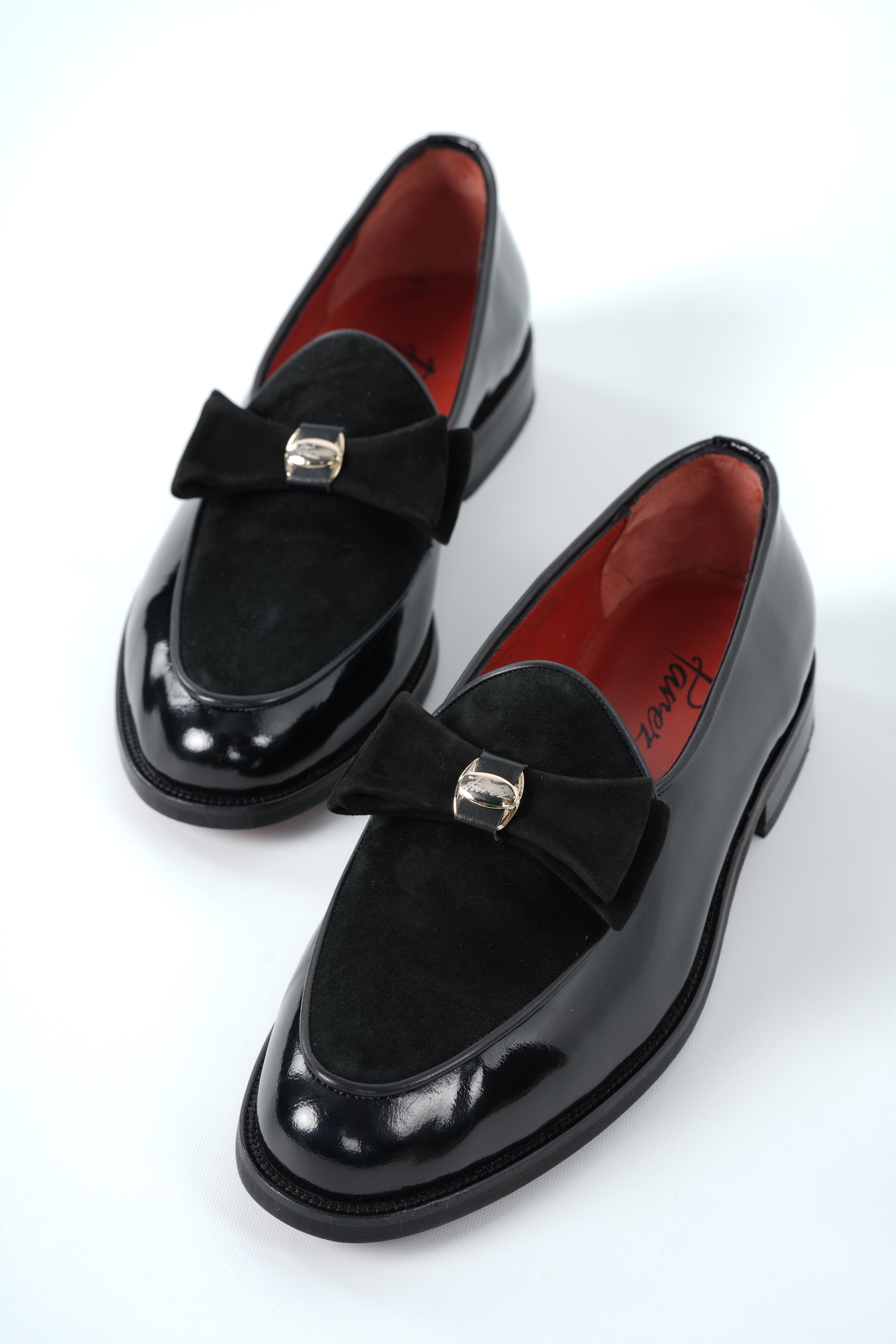 Premium Mens Patent Leather Shoes with Suede Detail - Black Patent Leather