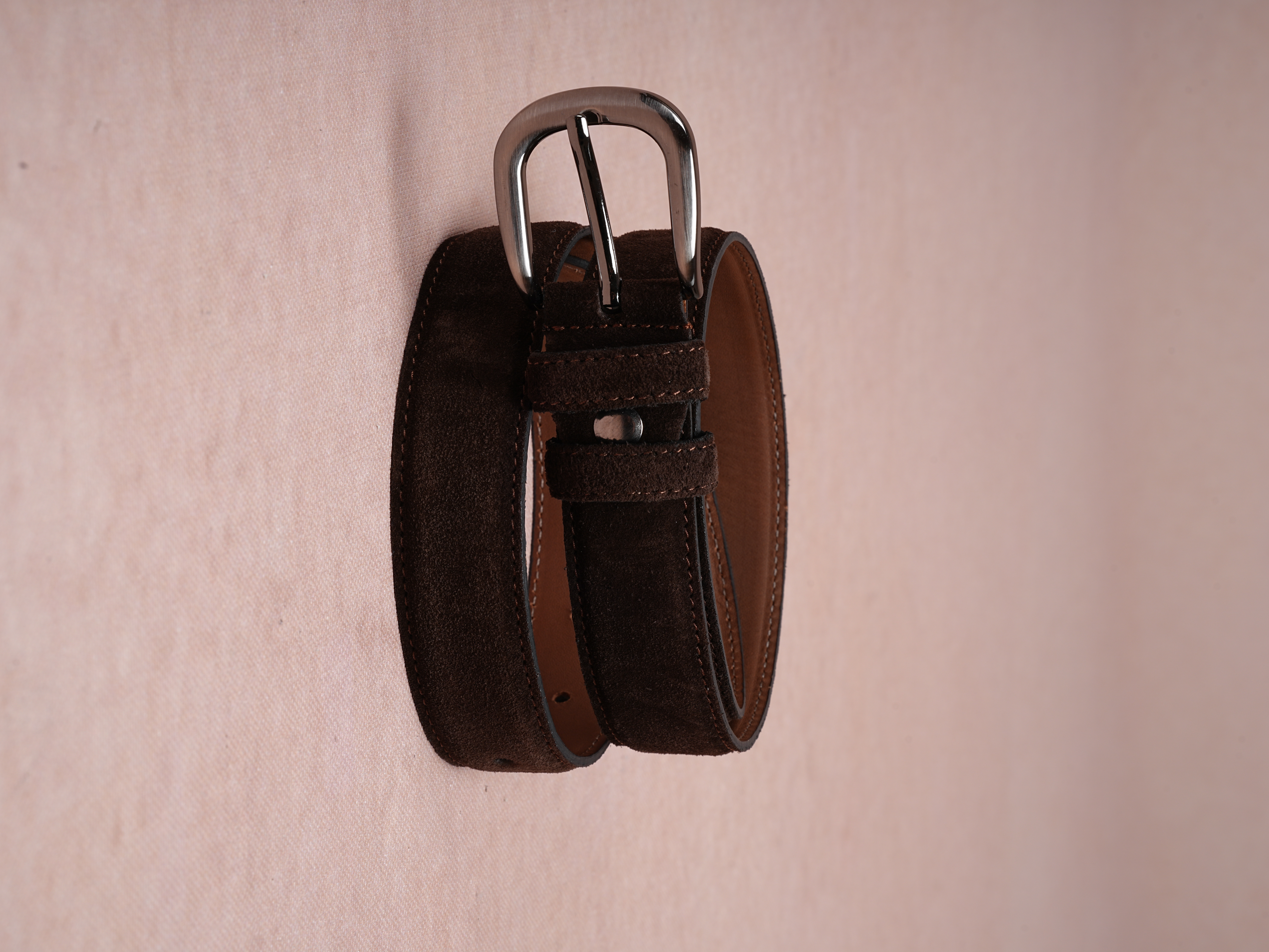 Erkek %100 Hakiki Süet Deri Klasik Antik Nikel Tokalı Kemer 3 Cm - Acı Kahve