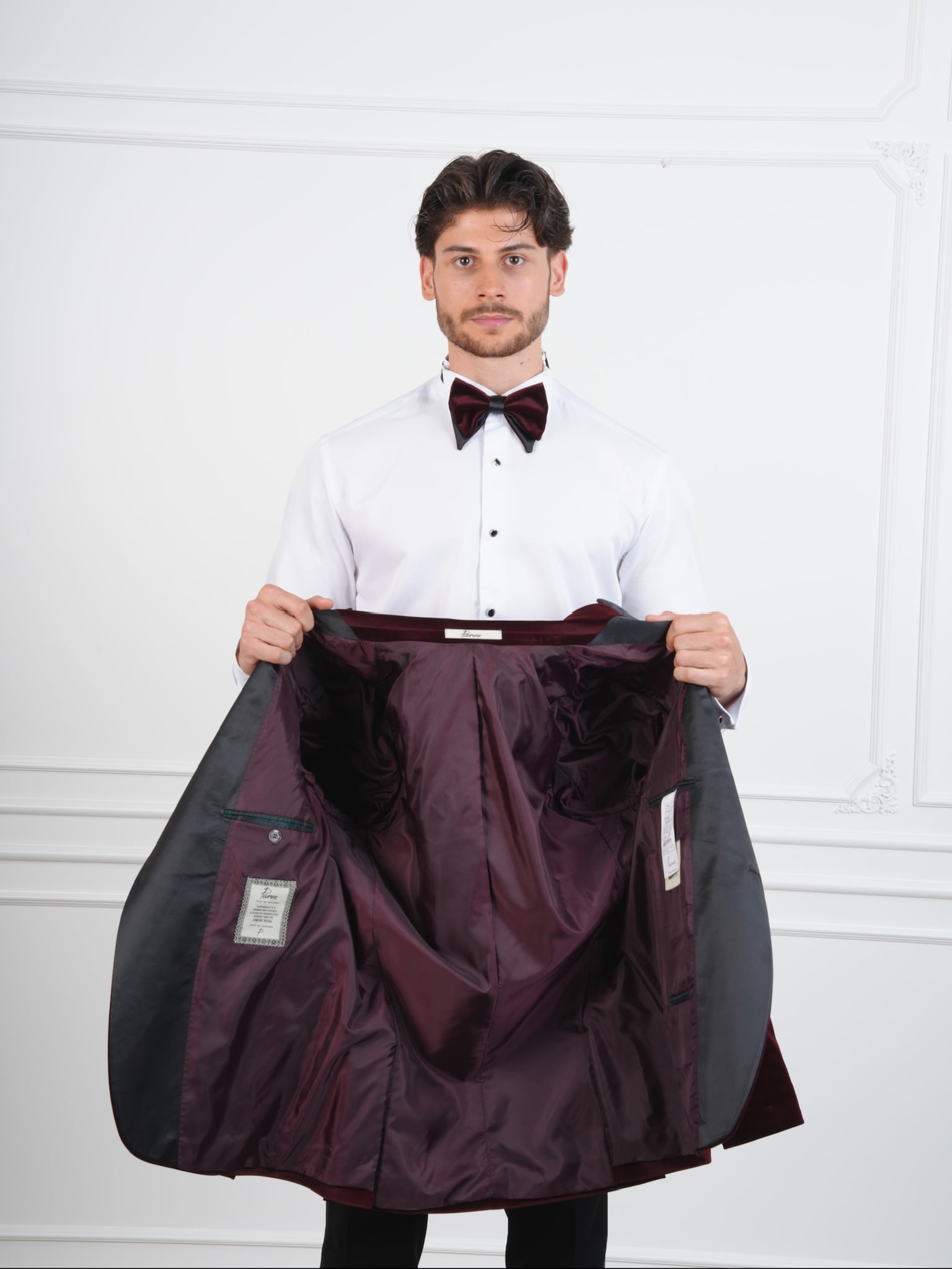 Erkek Premium Kadife Smokin Damatlık İtalyan Stil Slim Fit Ceket Pantolon Papyon - Bordo