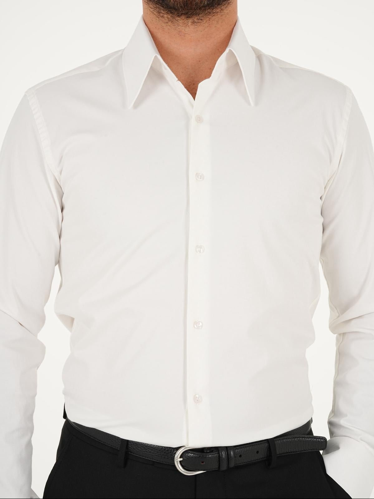 Premium İtalyan Stil Slim Fit Sivri Yaka Erkek Gömlek - Beyaz