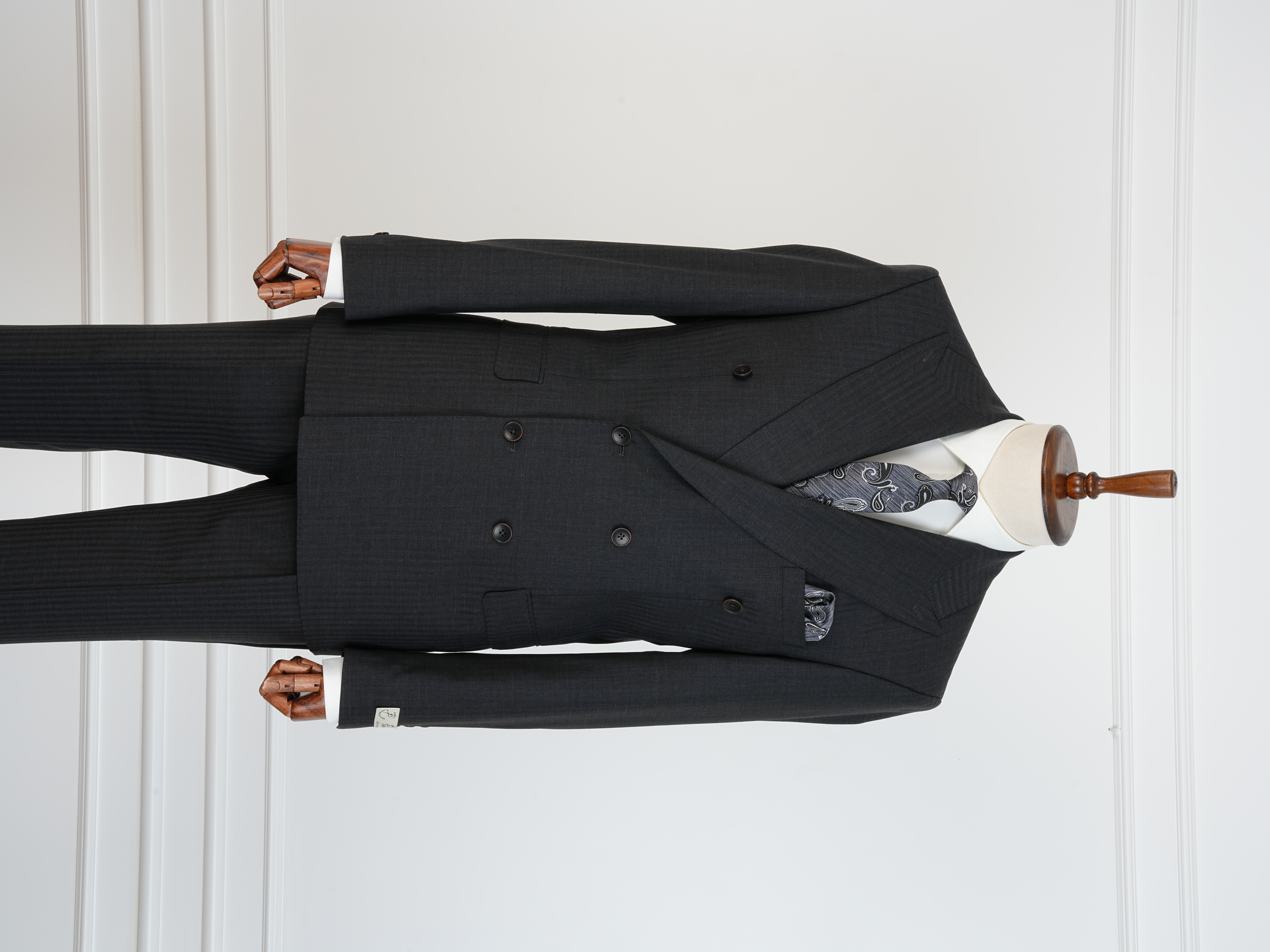 Premium Yünlü Erkek Kruvaze Takım Elbise Slim Fit İtalyan Stil Ceket Pantolon - Füme