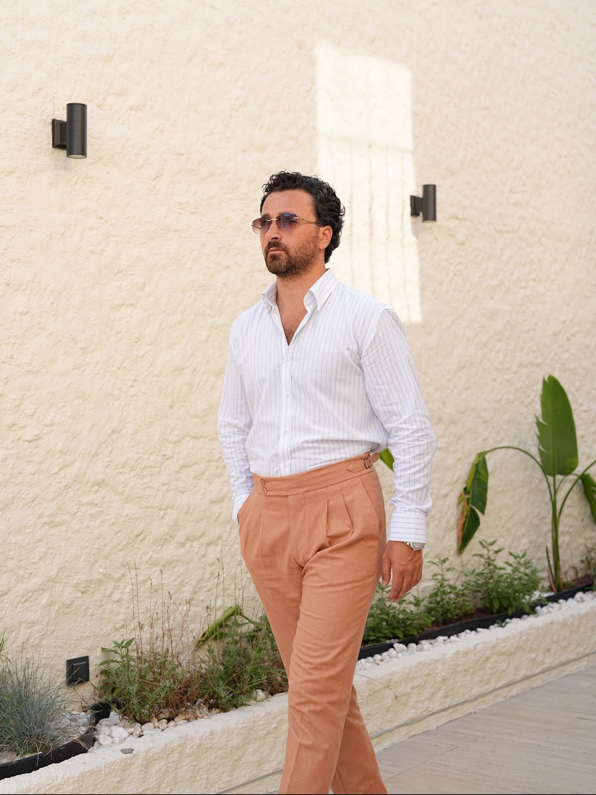 Mens Premium Regular Fit Striped Linen Shirt - Ice Blue