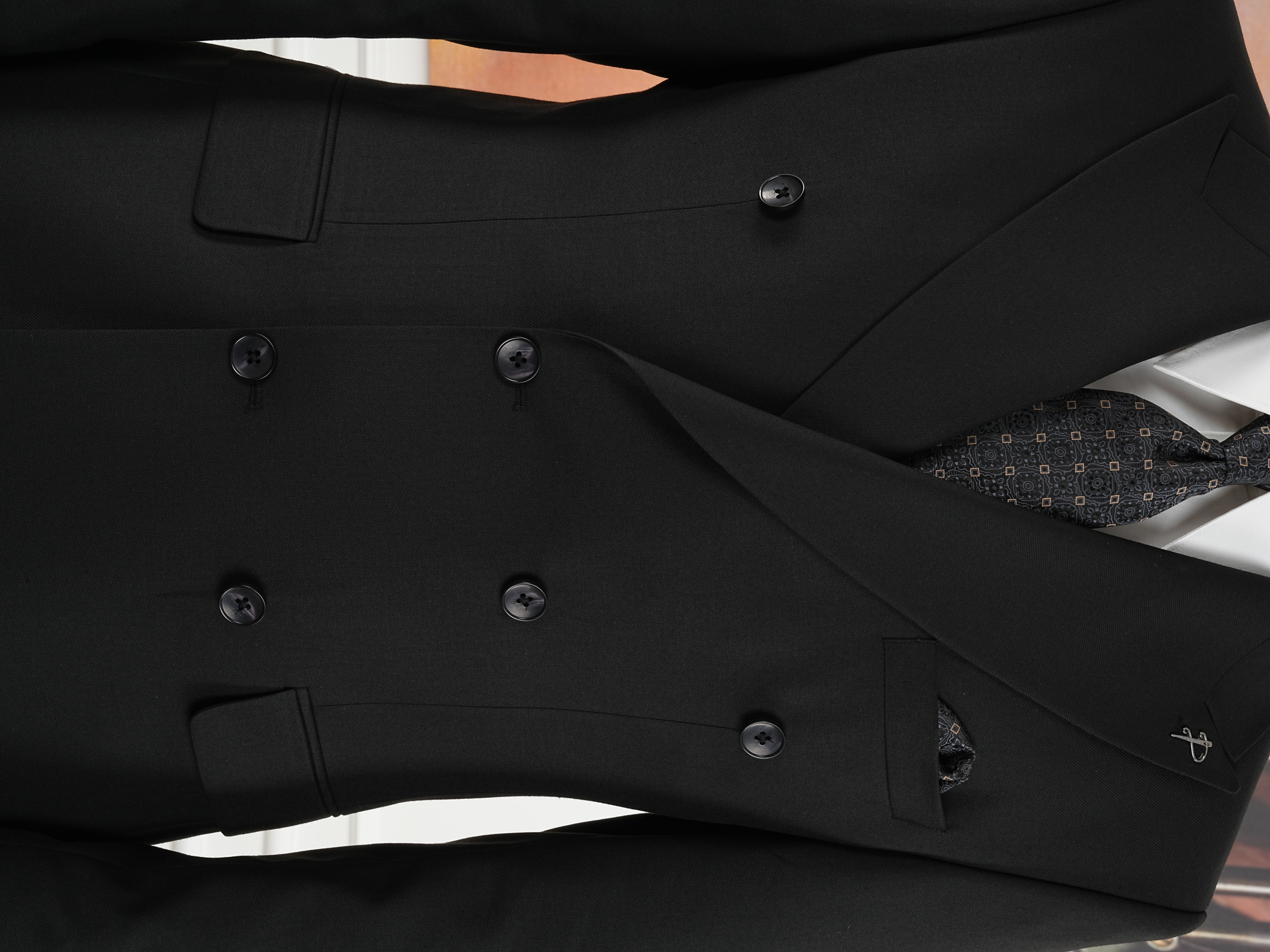 Erkek Slim Fit İtalyan Stil Kruvaze Takım Elbise Ceket Pantolon - Siyah