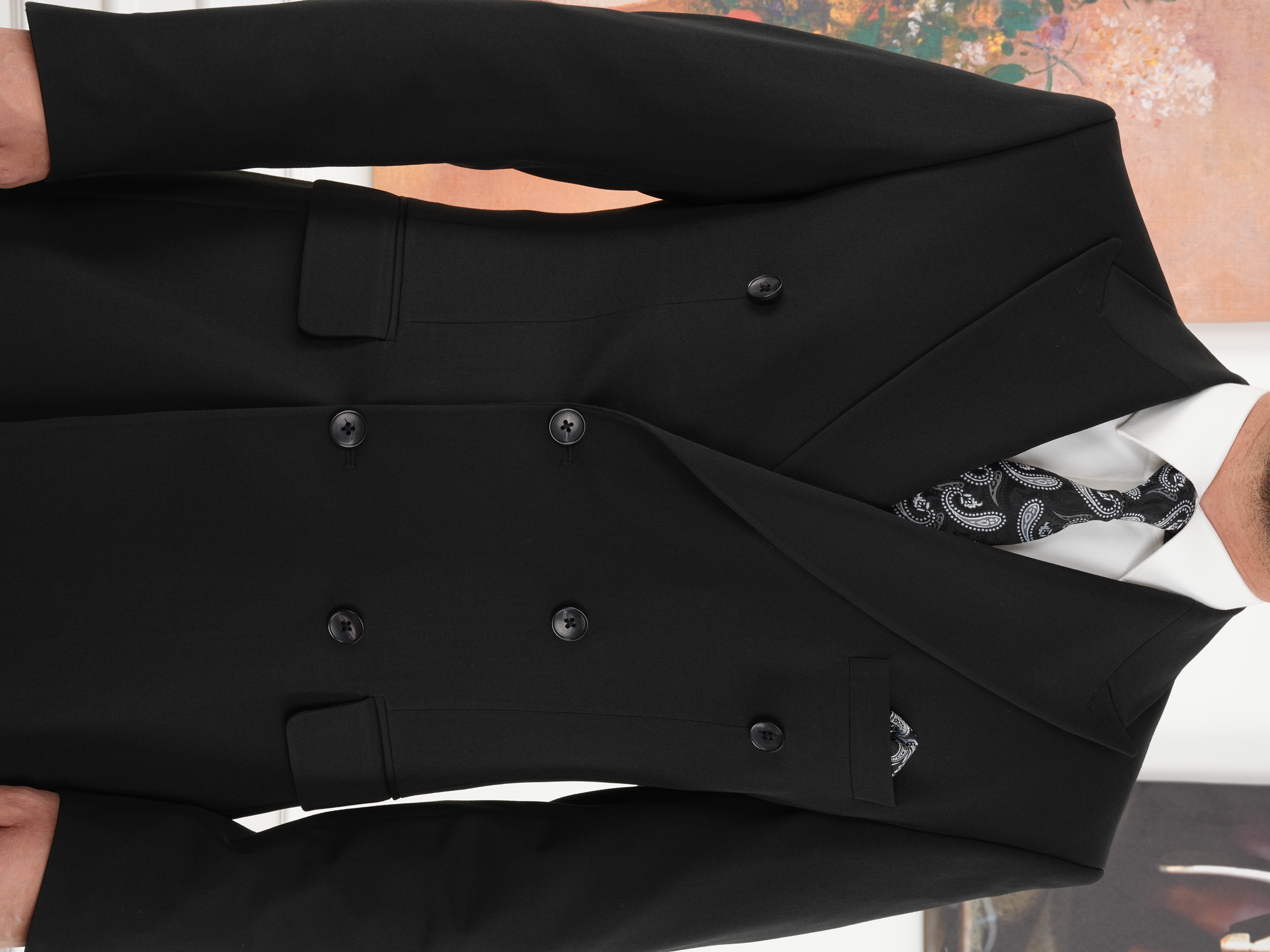 Erkek Slim Fit İtalyan Stil Kruvaze Takım Elbise Ceket Pantolon - Siyah