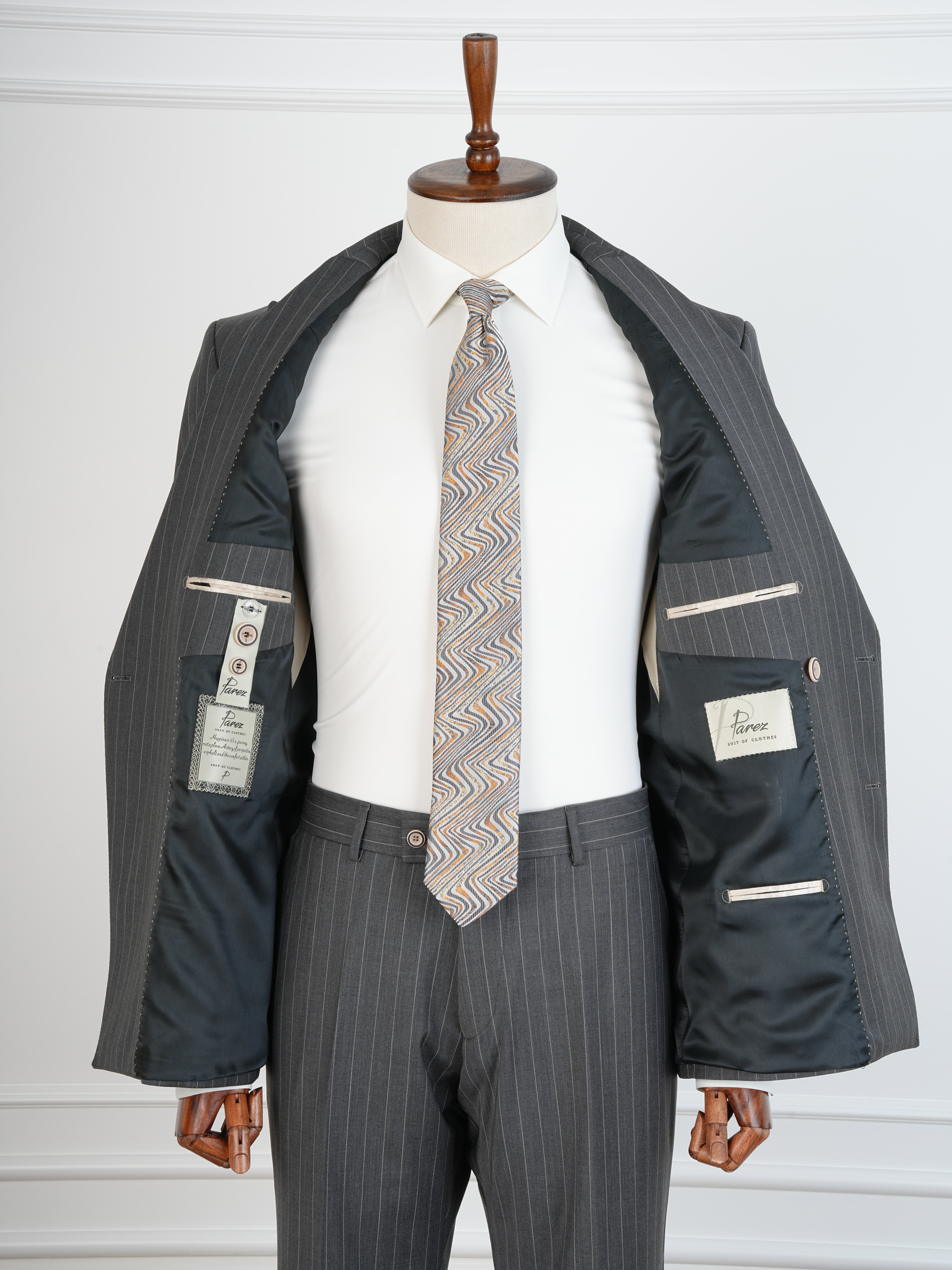 Premium Yünlü Erkek Kruvaze Takım Elbise Slim Fit İtalyan Stil Ceket Pantolon - Gri