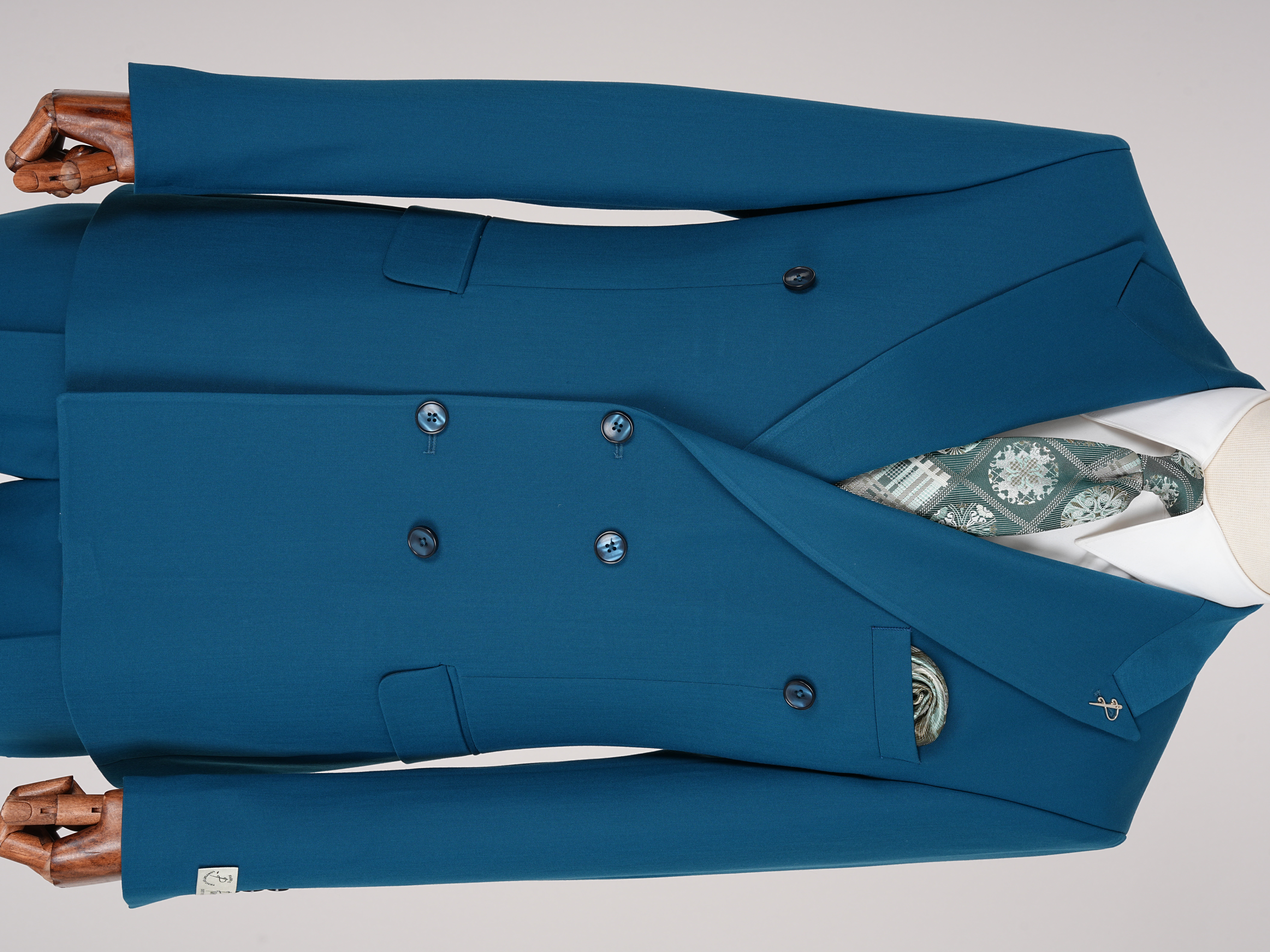 Premium Mens Double-Breasted italian Slim-Fit Suit Jacket & Trousers - Turquoise