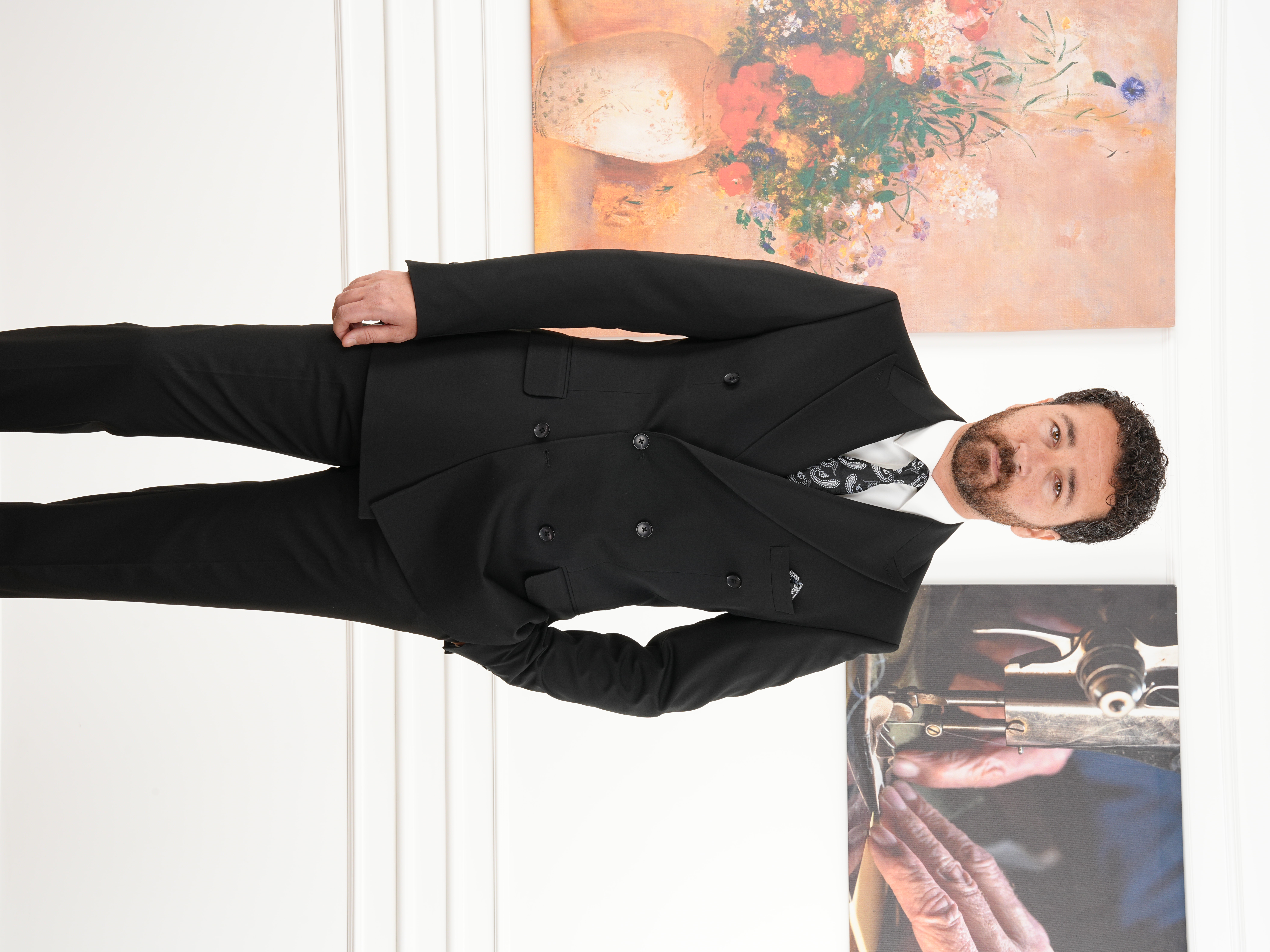 Erkek Slim Fit İtalyan Stil Kruvaze Takım Elbise Ceket Pantolon - Siyah