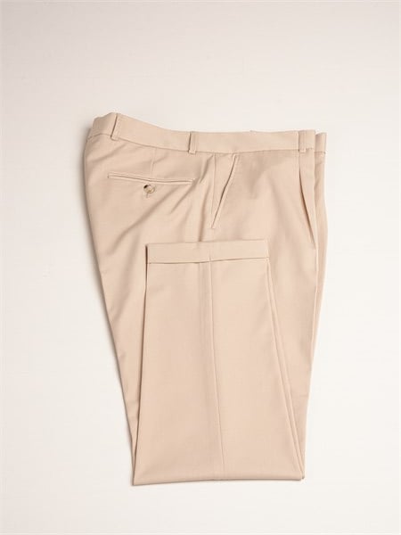 İtalyan Stil Regular Fit Pileli Yüksel Bel Erkek Pantolon - Bej