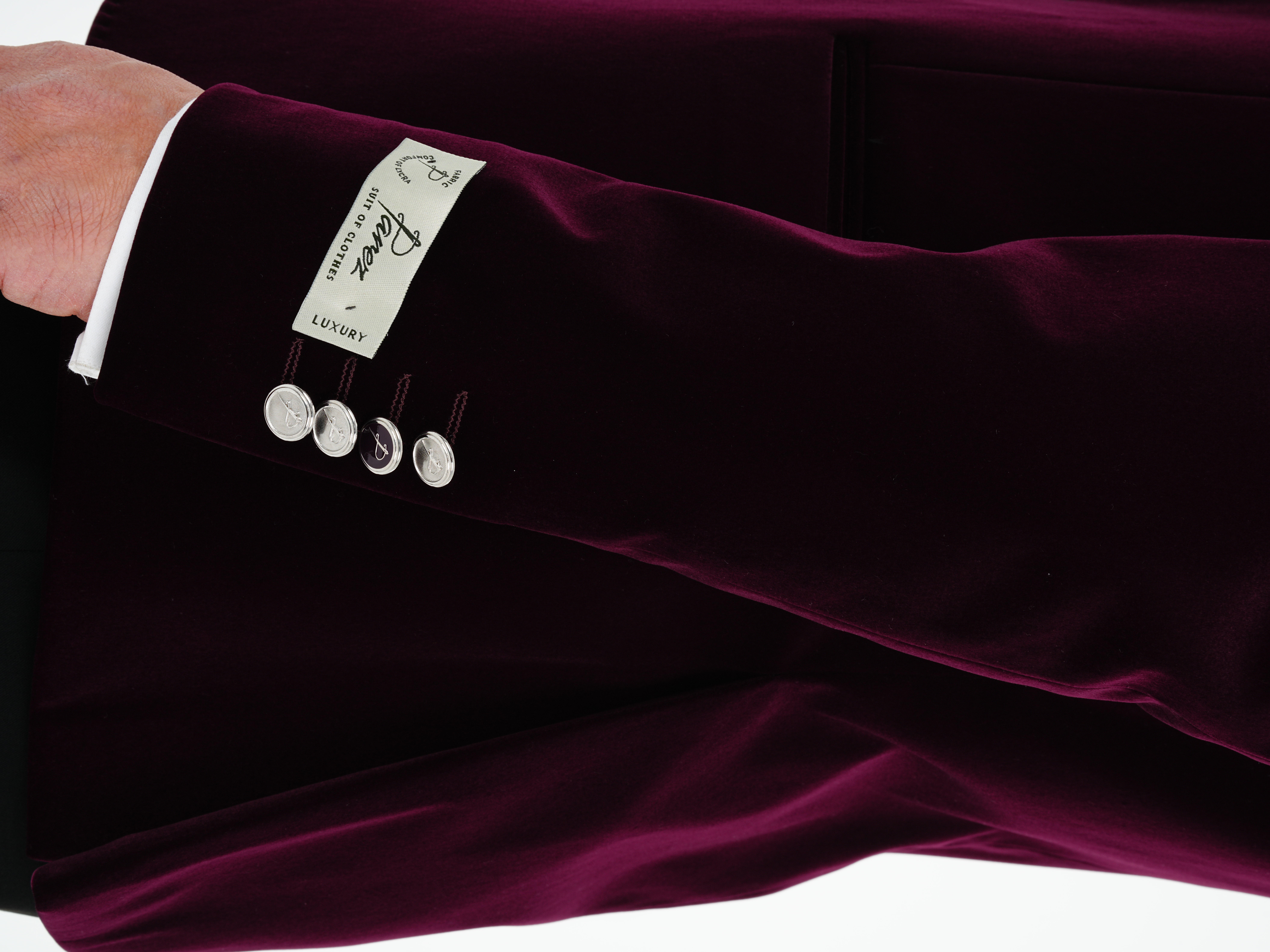 Premium Erkek Kadife Smokin Damatlık Gümüş Düğme Punto Dikişli Ceket Pantolon Papyon - Mor