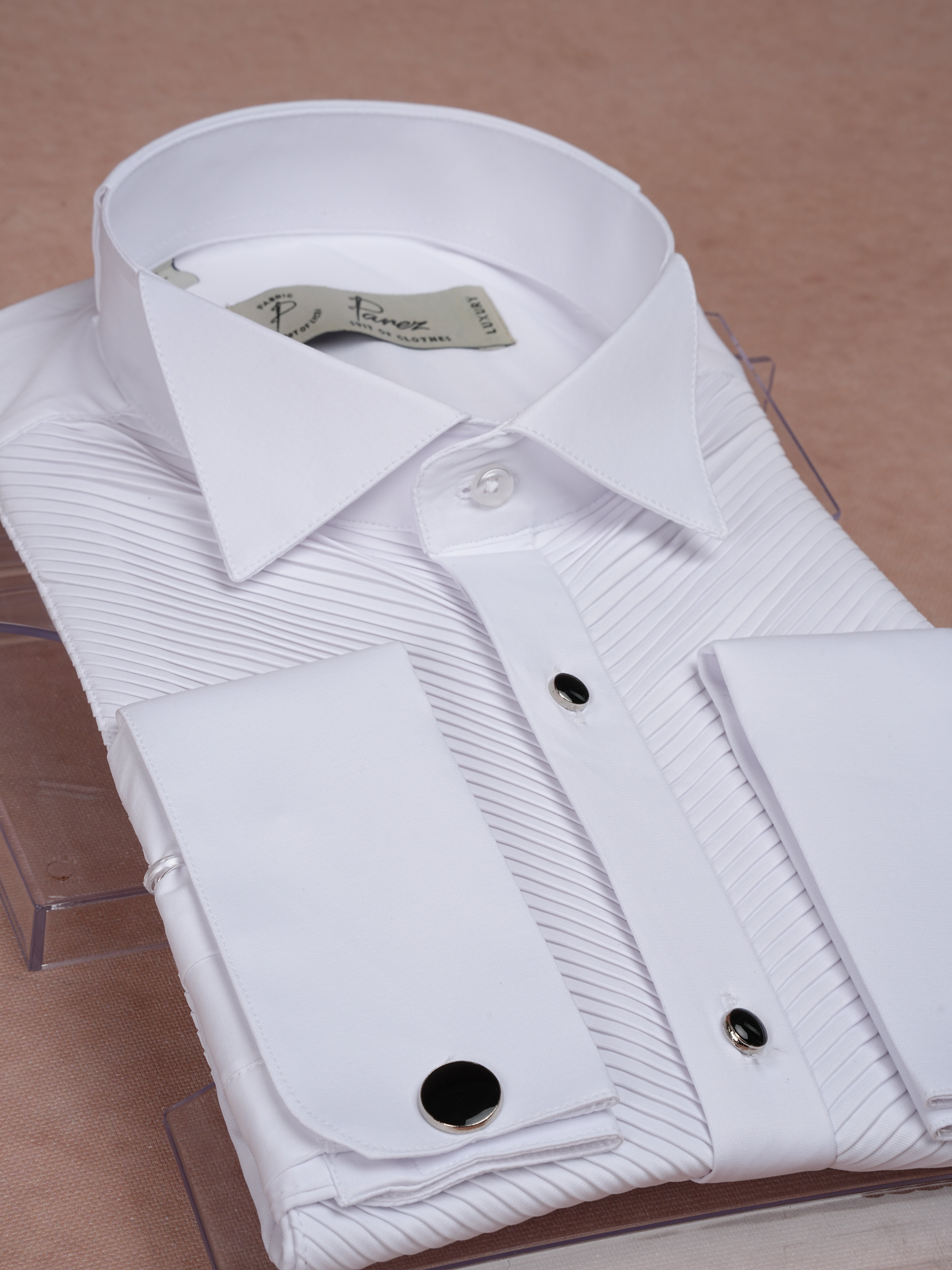 Mens Premium Slim Fit Pleated Wedding Shirt - White