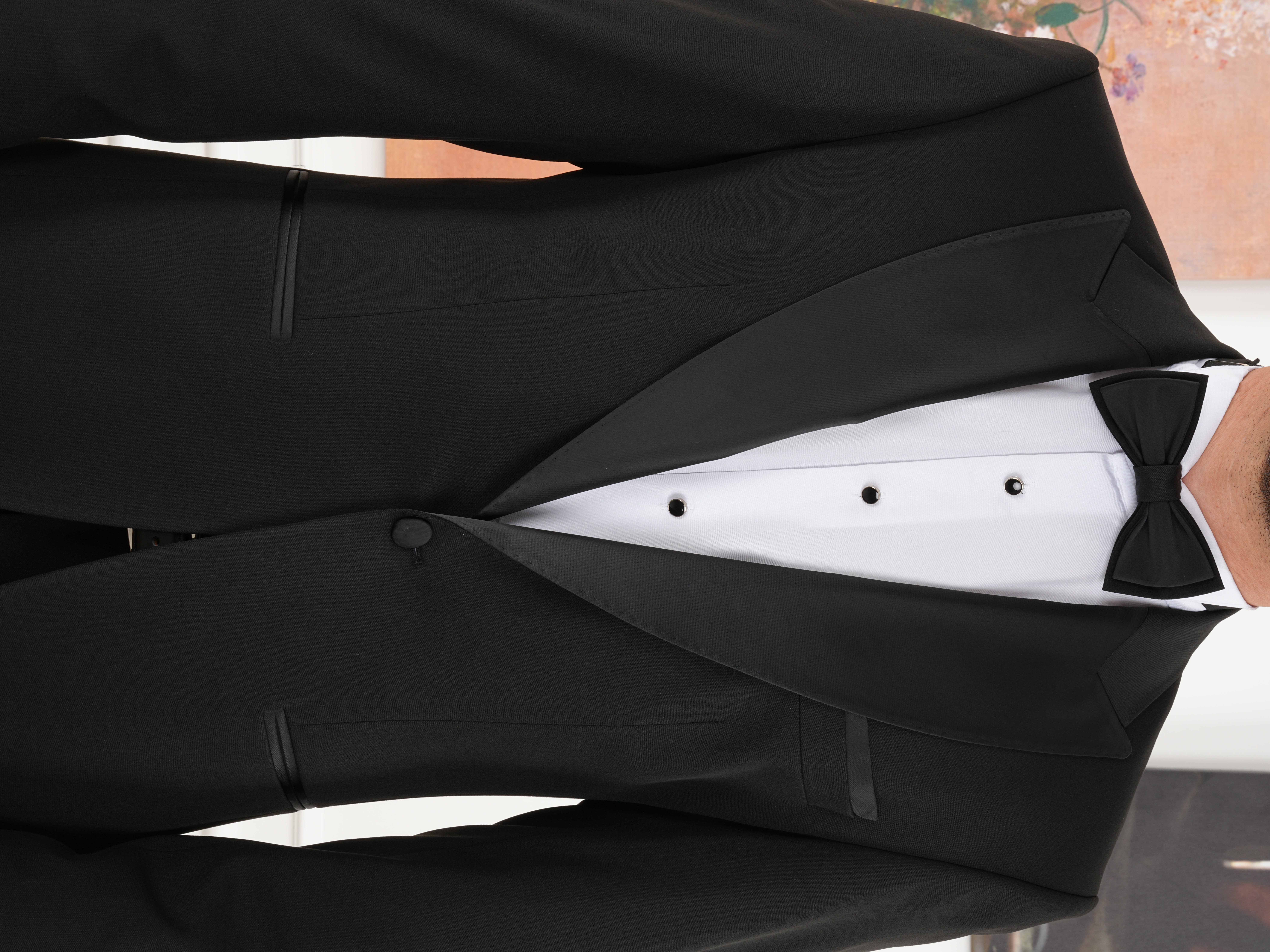 Erkek Smokin Damatlık İtalyan Stil Kırlangıç Yaka Ceket Pantolon Kuşak Papyon-Siyah - Siyah