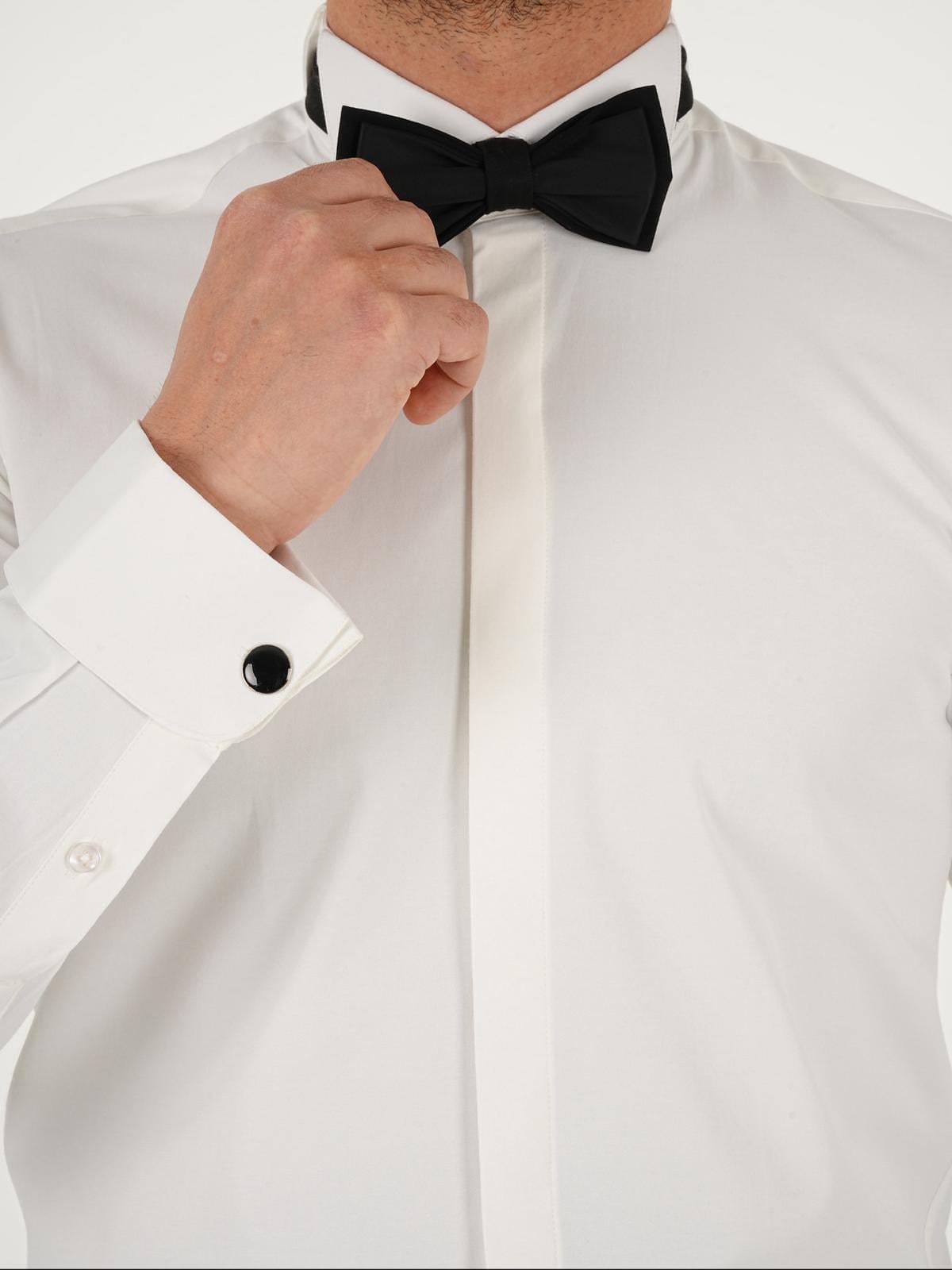 Premium İtalyan Stil Slim Fit Gizli Düğme Ata Yaka Erkek Gömlek - Beyaz