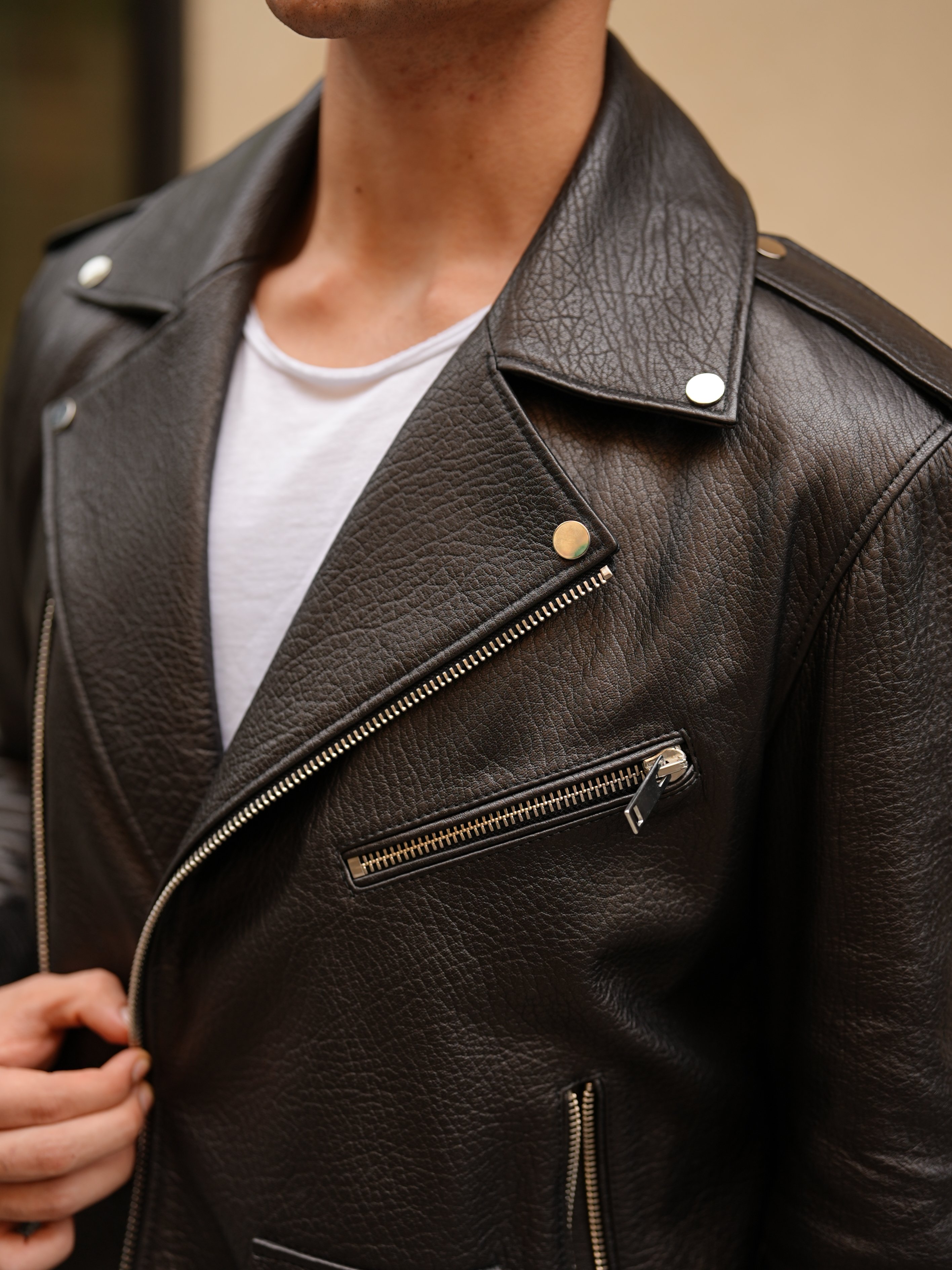 Erkek Standart Fit %100 Hakiki Kuzu Deri Mont-Siyah - Siyah