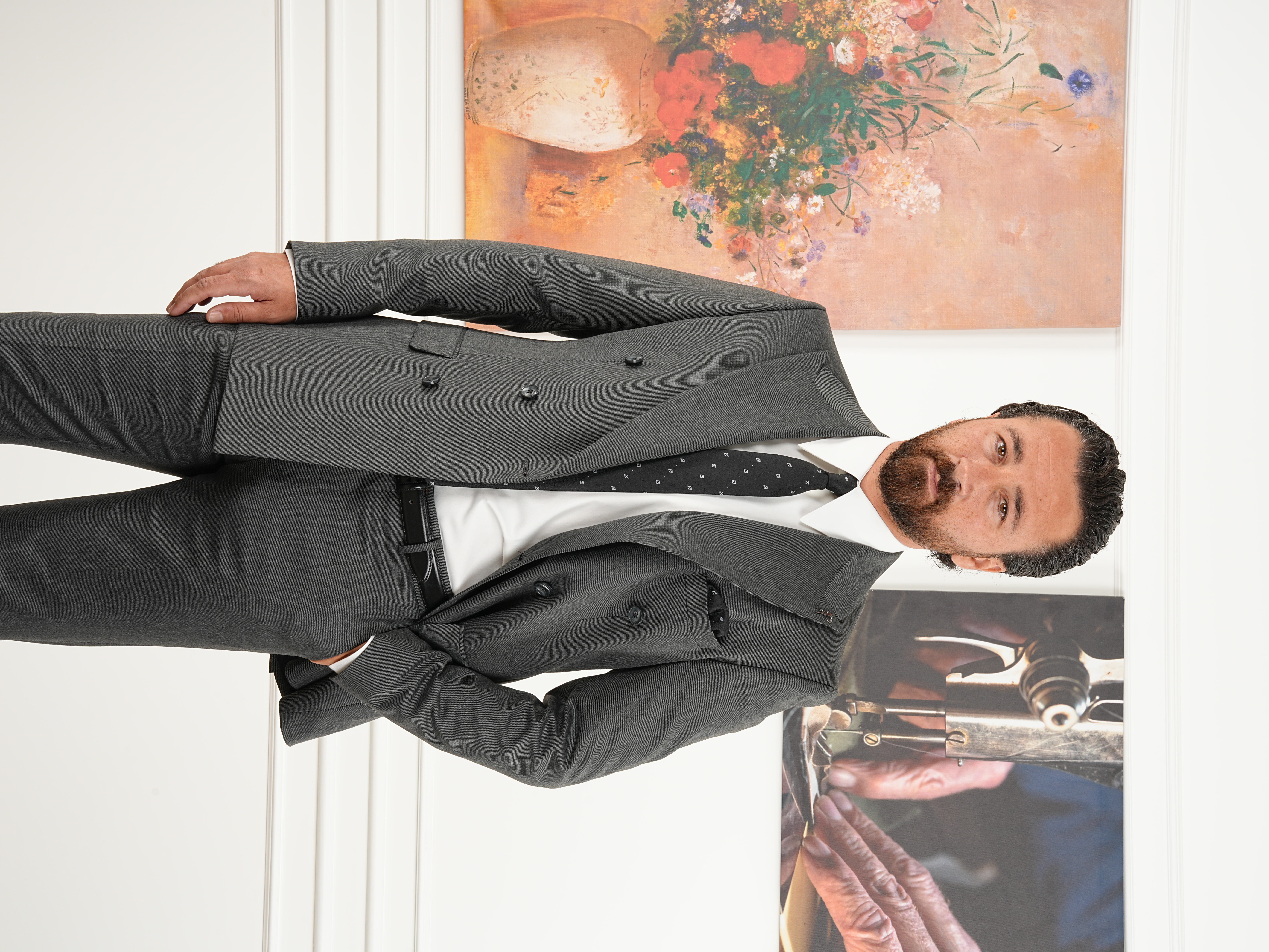 Erkek Slim Fit İtalyan Stil Kruvaze Takım Elbise Ceket Pantolon - Füme