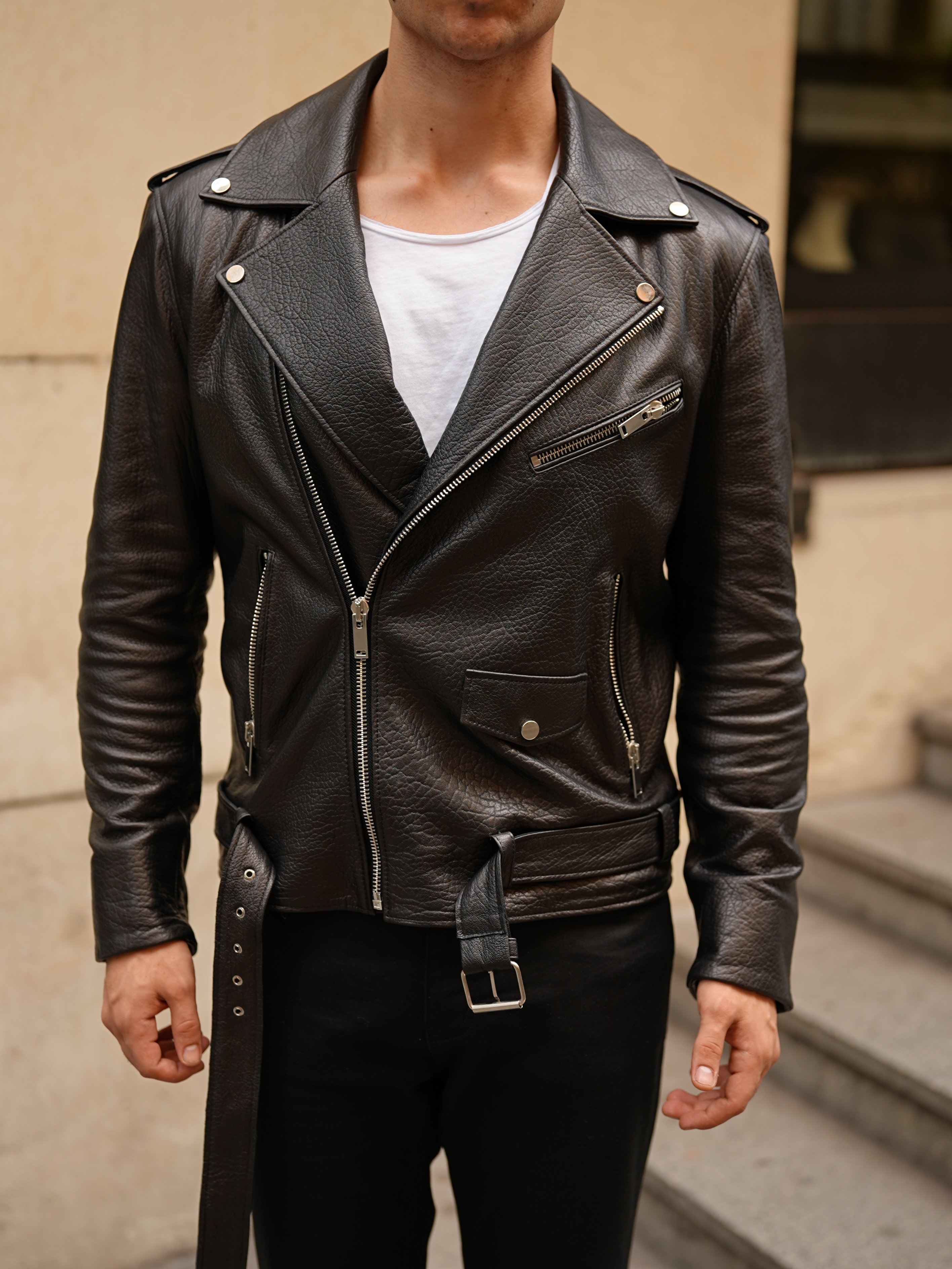 Erkek Standart Fit %100 Hakiki Kuzu Deri Mont-Siyah - Siyah