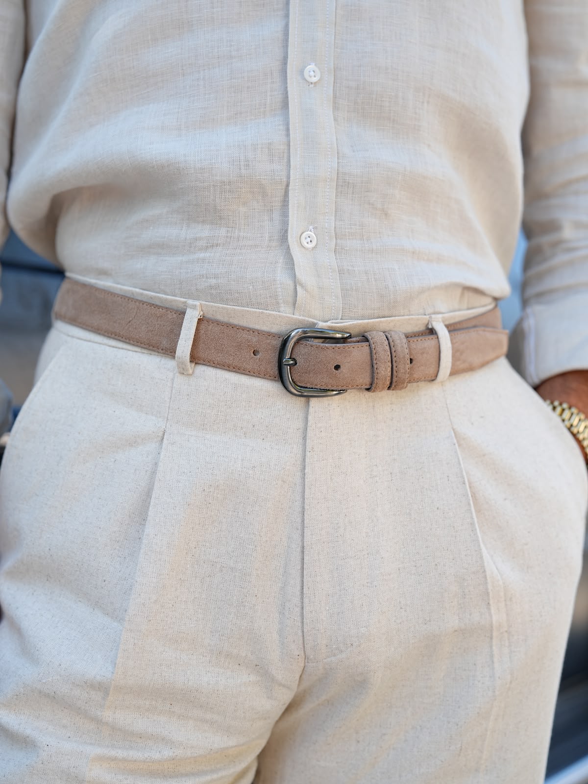 İtalyan Stil Regular Fit Erkek Pileli Keten Pantolon - Bej