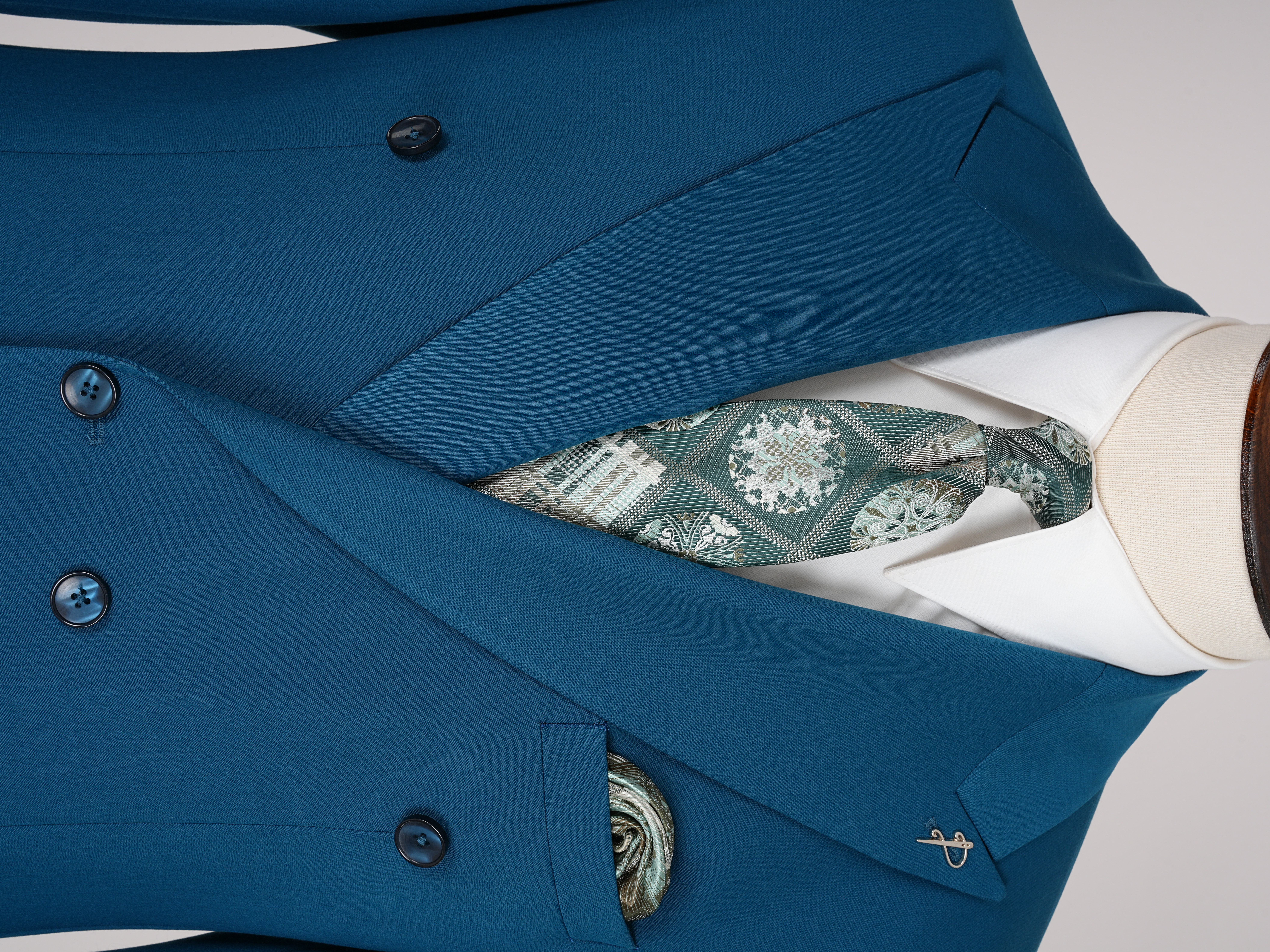 Premium Mens Double-Breasted italian Slim-Fit Suit Jacket & Trousers - Turquoise