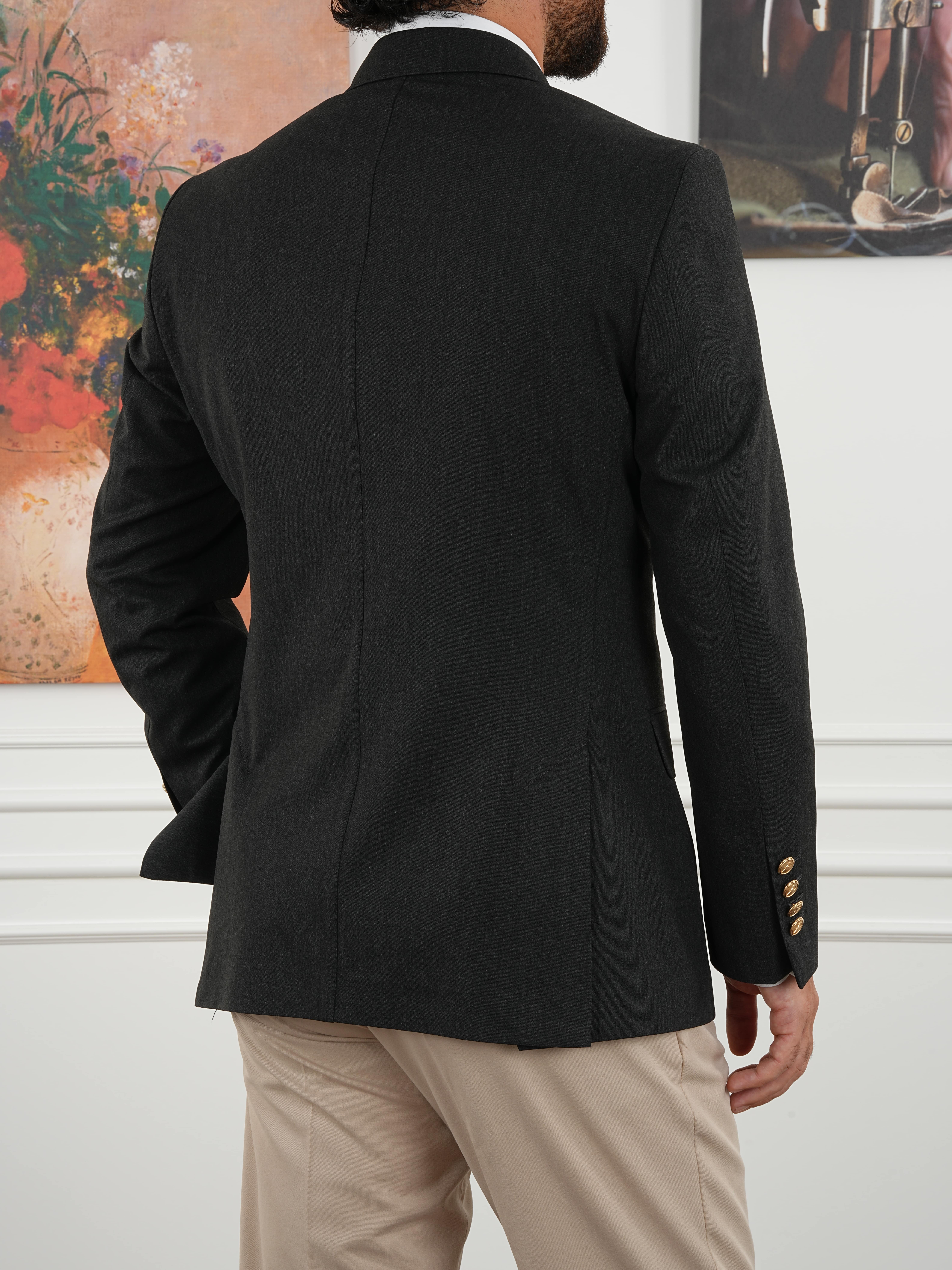 Premium İtalyan Stil Slim Fit Erkek Punto Dikişli Yarım Astarlı Ceket - Antrasit