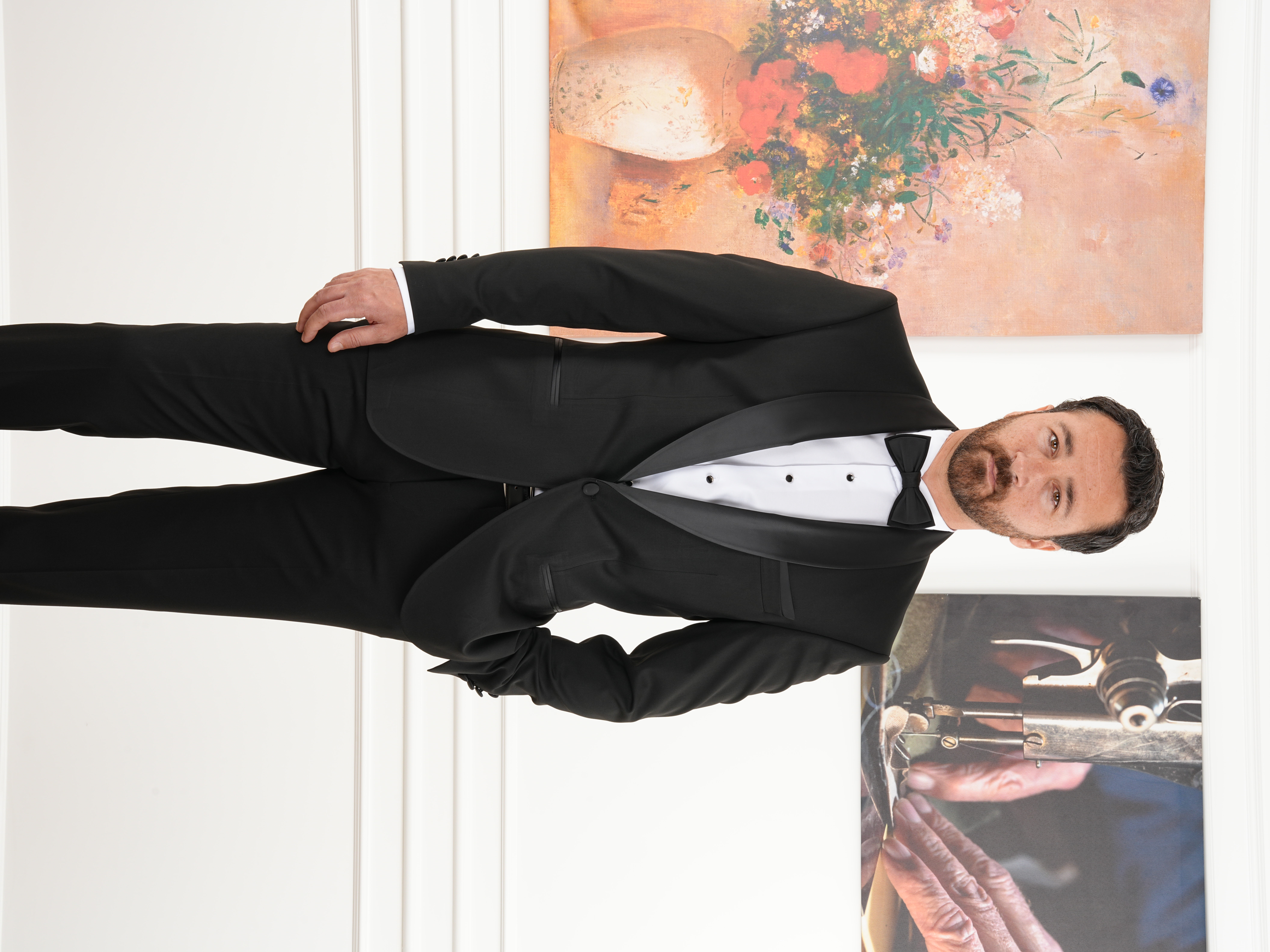 Erkek Luxury Smokin Damatlık Tek Düğme İtalyan İtalyan Stil Ceket Pantolon Papyon-Siyah - Siyah