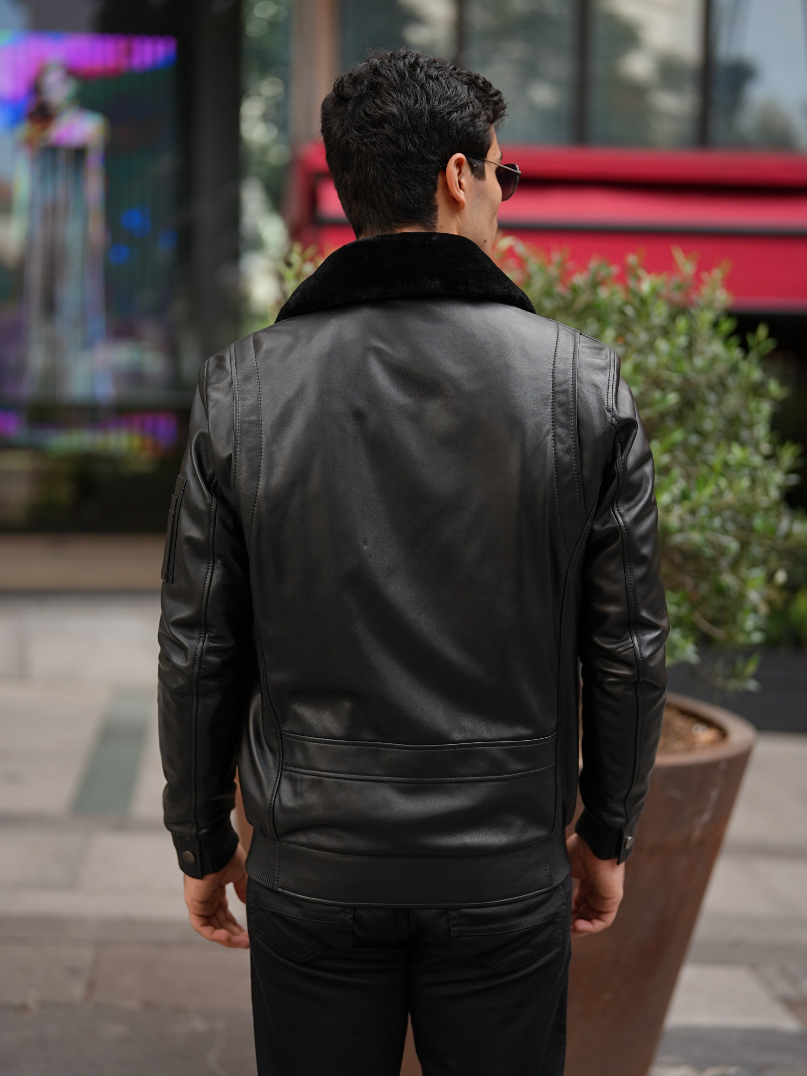 Erkek Standart Fit %100 Hakiki Kuzu Deri Mont-Siyah - Siyah