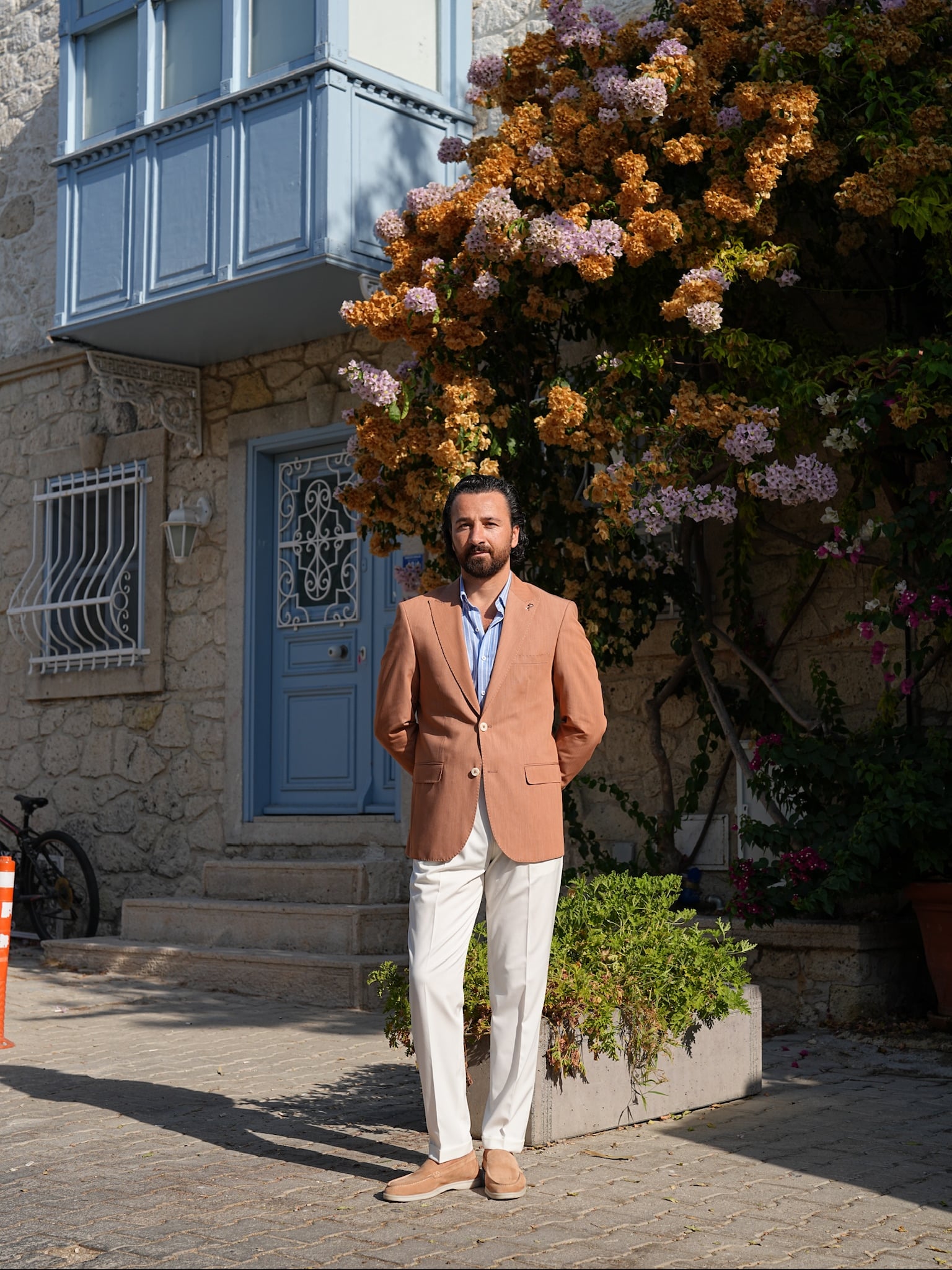 Erkek Premium İtalyan Stil Slim Fit Erkek Punto Dikişli Torba Cepli Yarım Astarlı Ceket - Taba