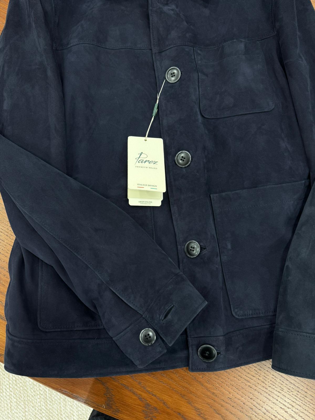 Erkek Slim Fit Torba Cepli Hakiki Süet Deri - Lacivert