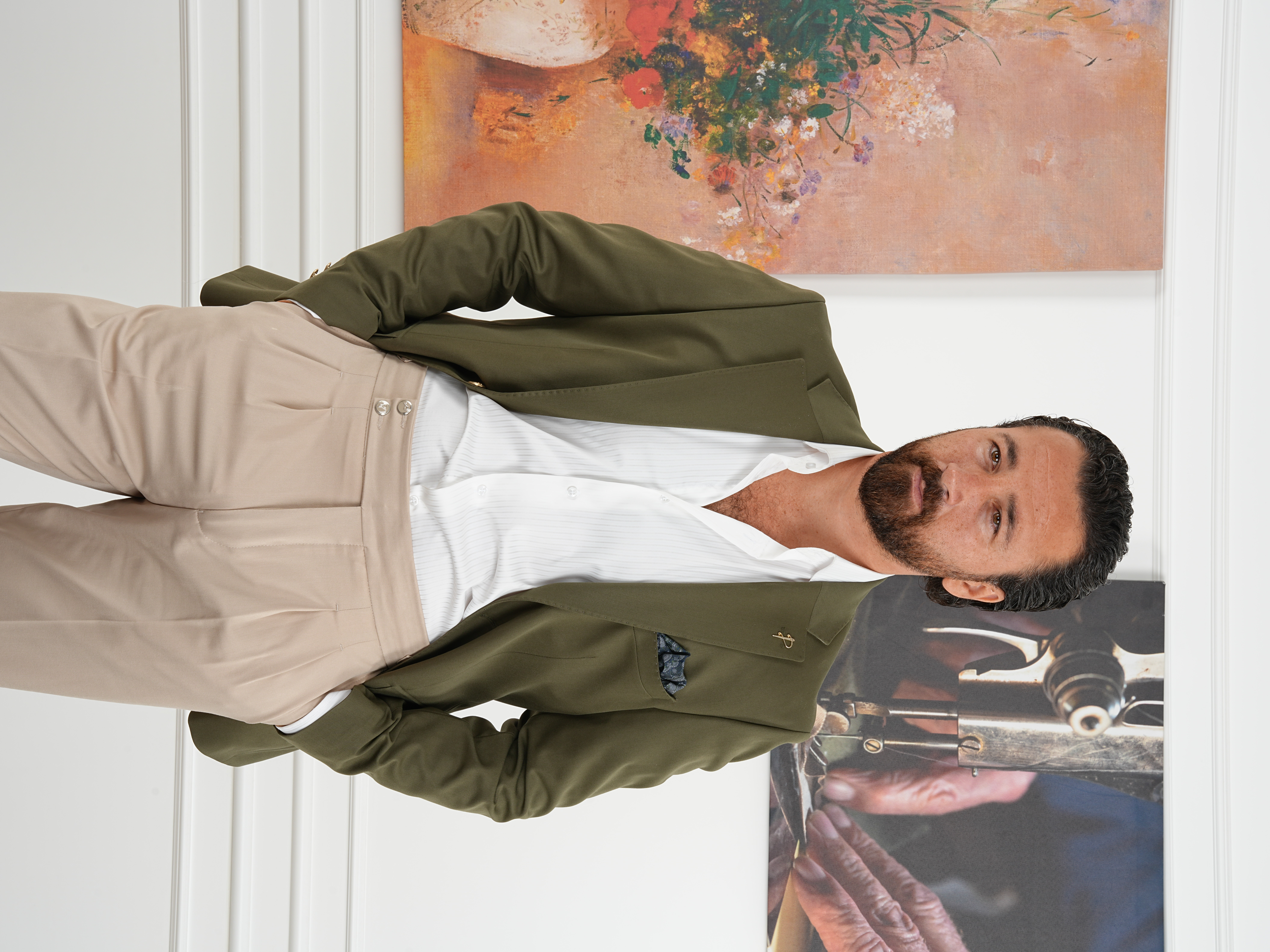 Premium İtalyan Stil Slim Fit Erkek Punto Dikişli Yarım Astarlı Ceket - Haki