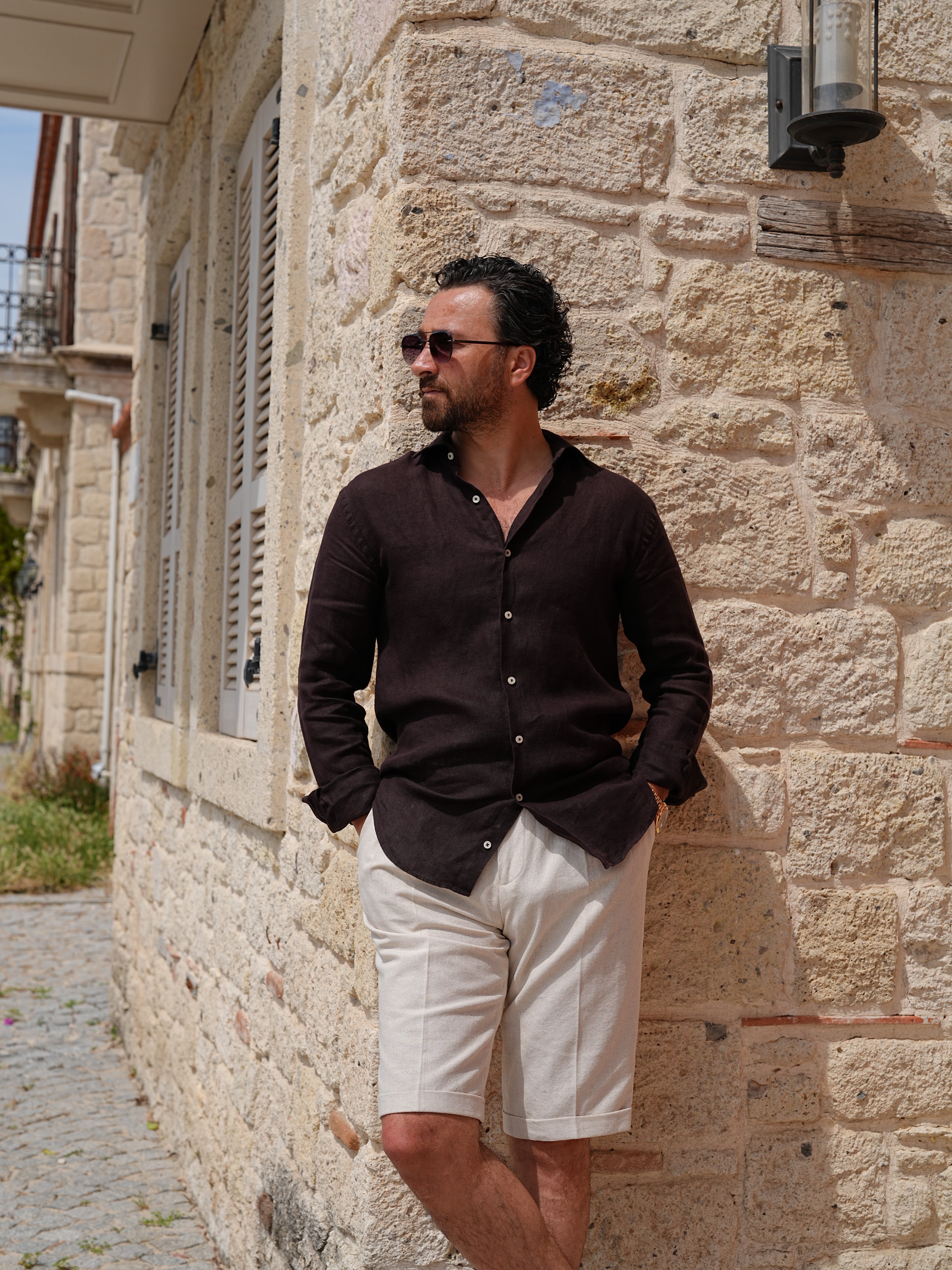 PAREZ Keten Gömlek Modern Fit - Acı Kahve