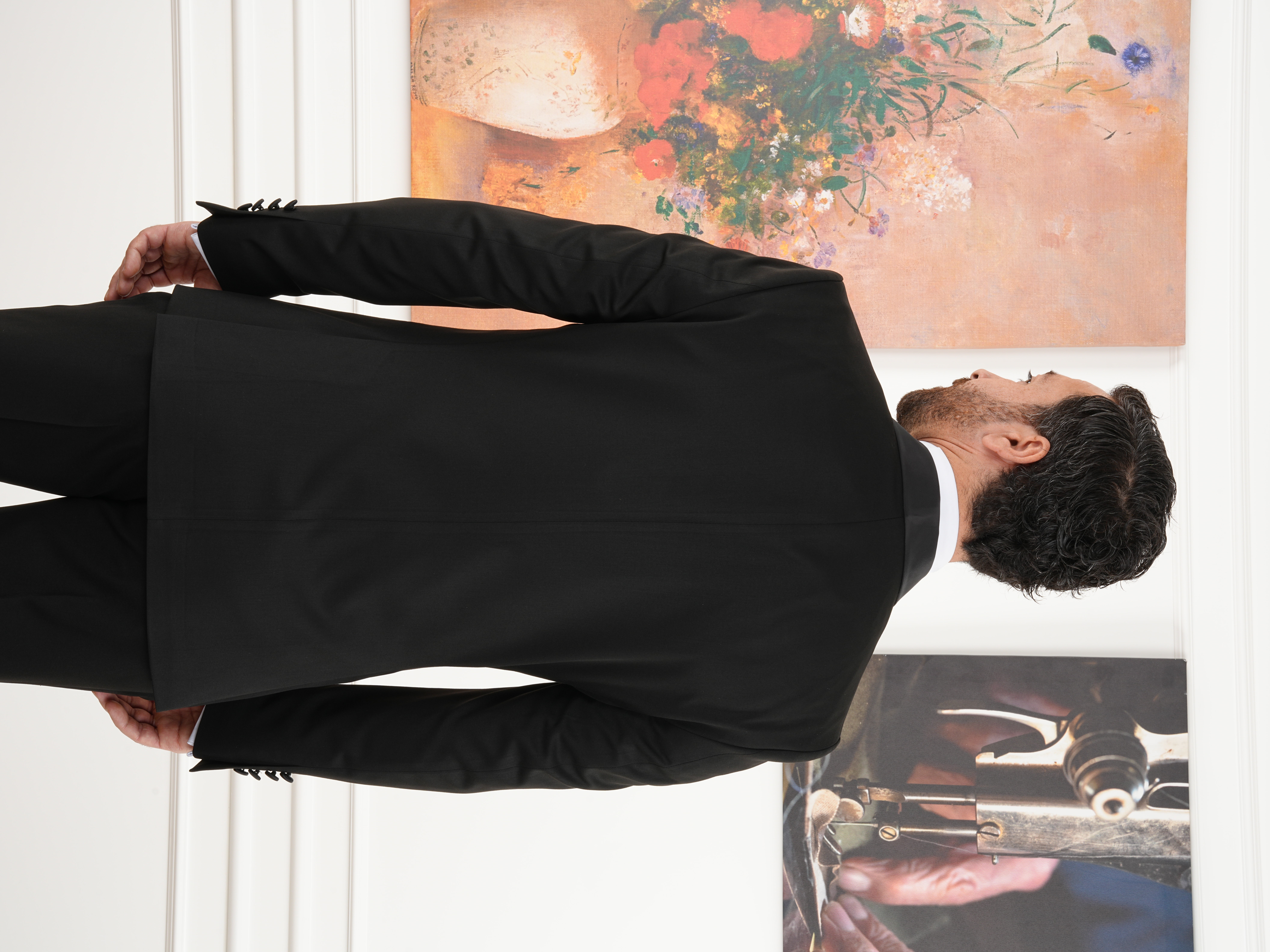 Erkek Smokin Damatlık İtalyan Stil Şal Yaka Ceket Pantolon Papyon-Siyah - Siyah